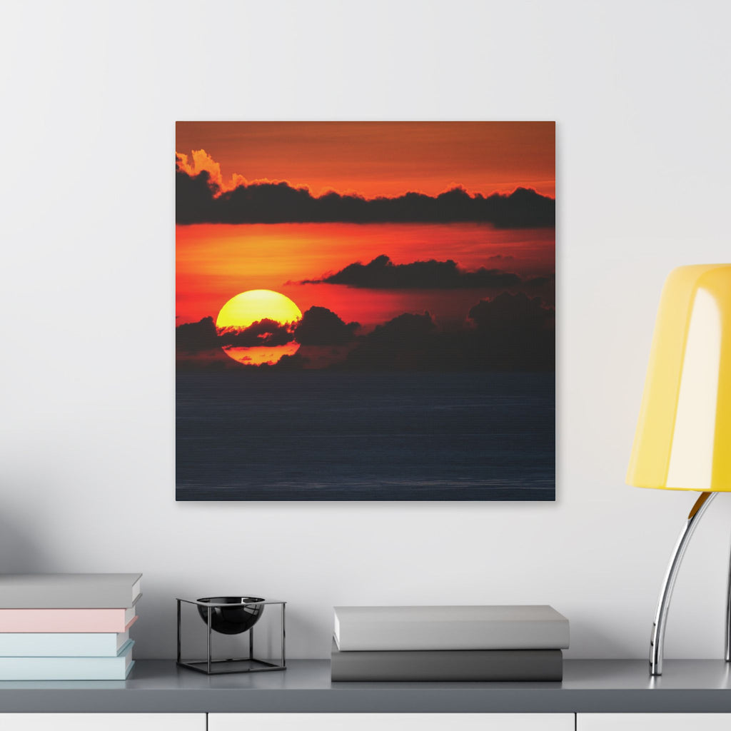 Sunset Ocean Canvas Print — Dramatic Red Sunset Wall Art