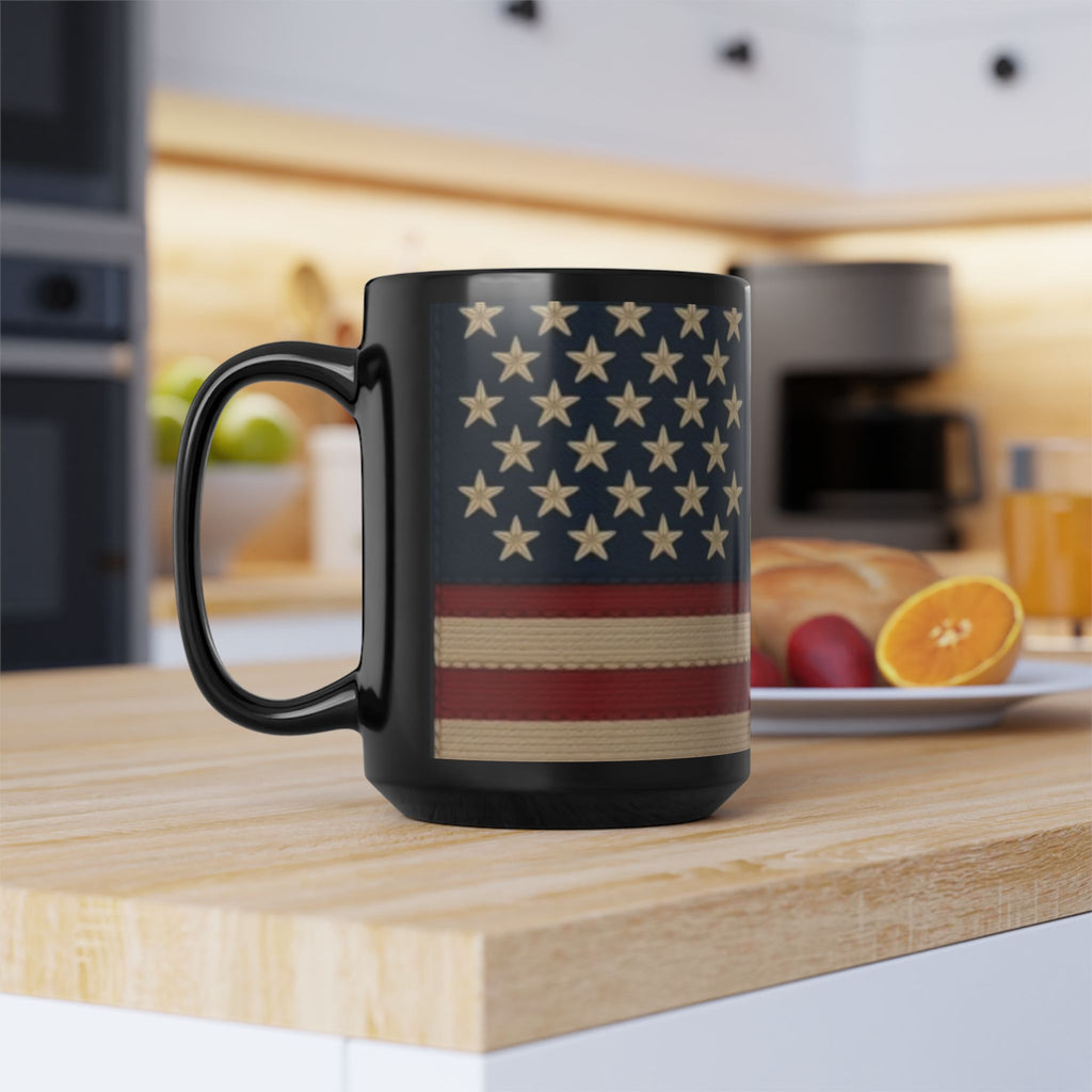 American Flag Vintage Black Mug — Patriotic Stars & Stripes Coffee Cup (11oz/15oz)