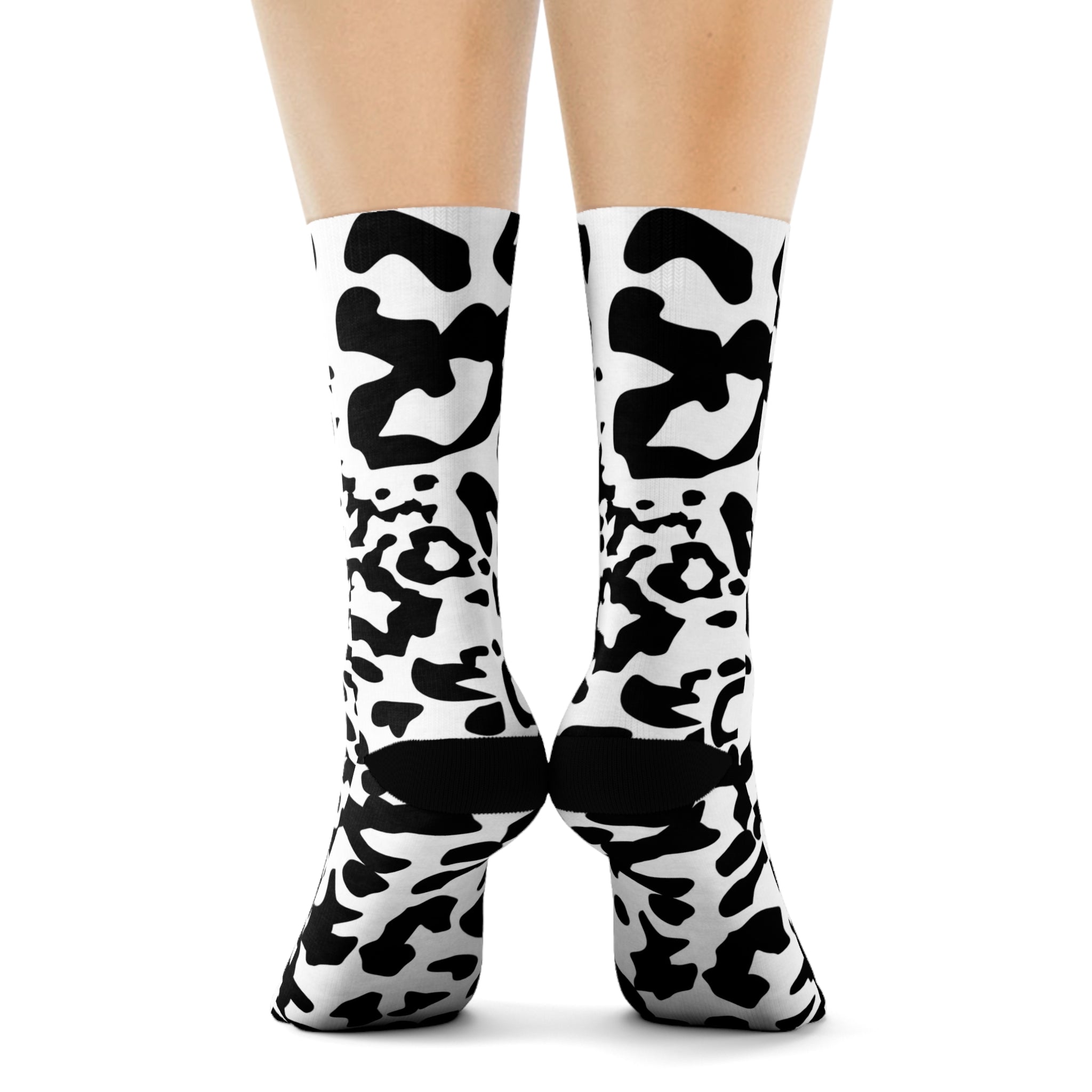 Monochrome Leopard Print Crew Socks — Black & White Animal Pattern