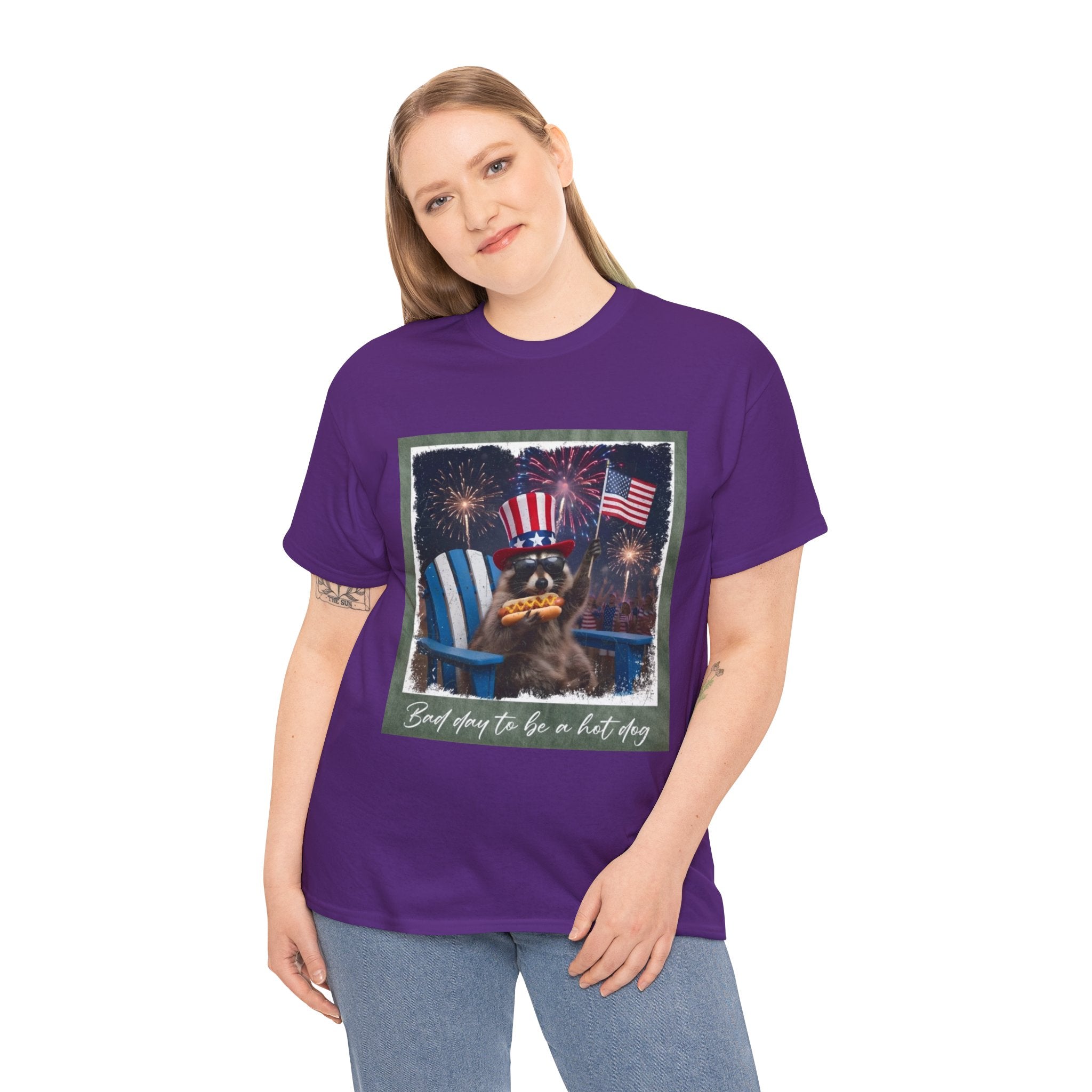 Patriotic Uncle Sam Bear T-Shirt — 'God Spares Us to Be a Hot Dog' 4th of July Tee