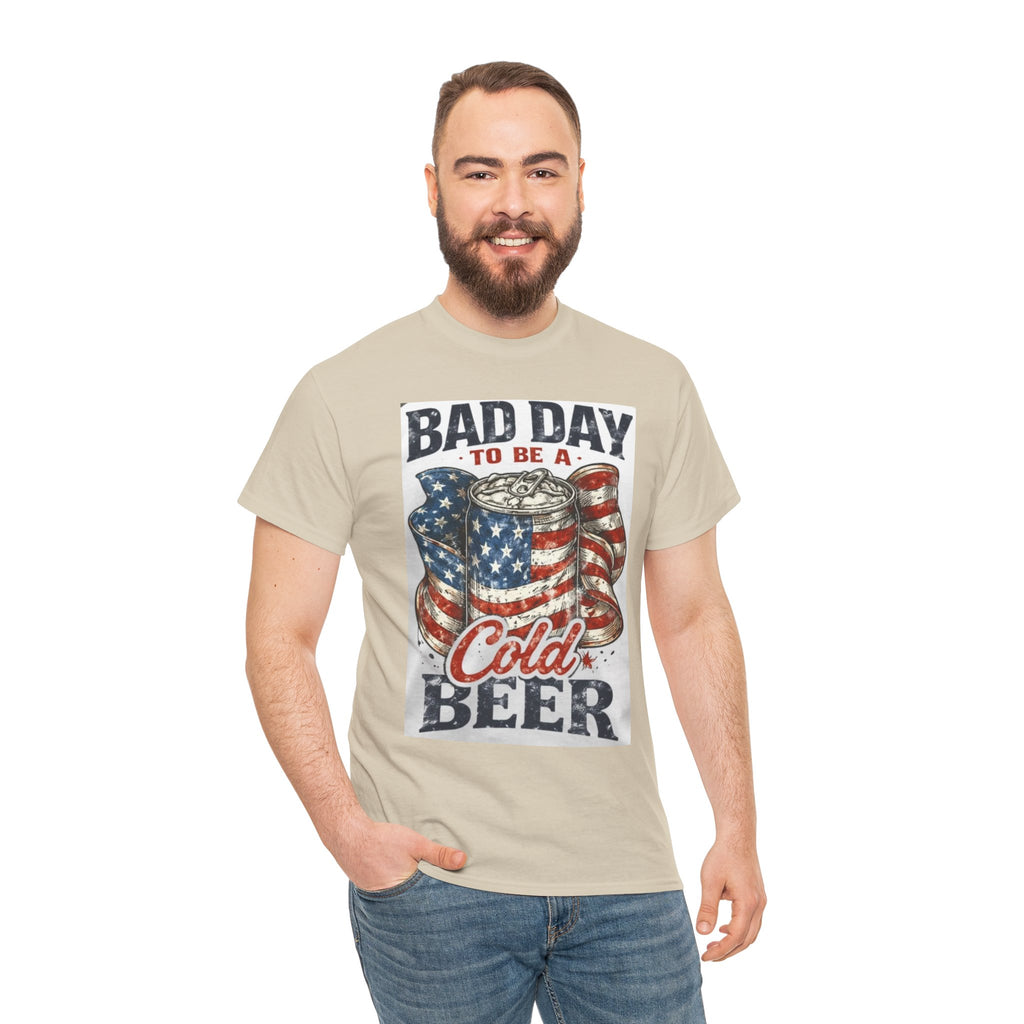 Bad Day to Be a Cold Beer T-Shirt — American Flag Beer Can Graphic Tee