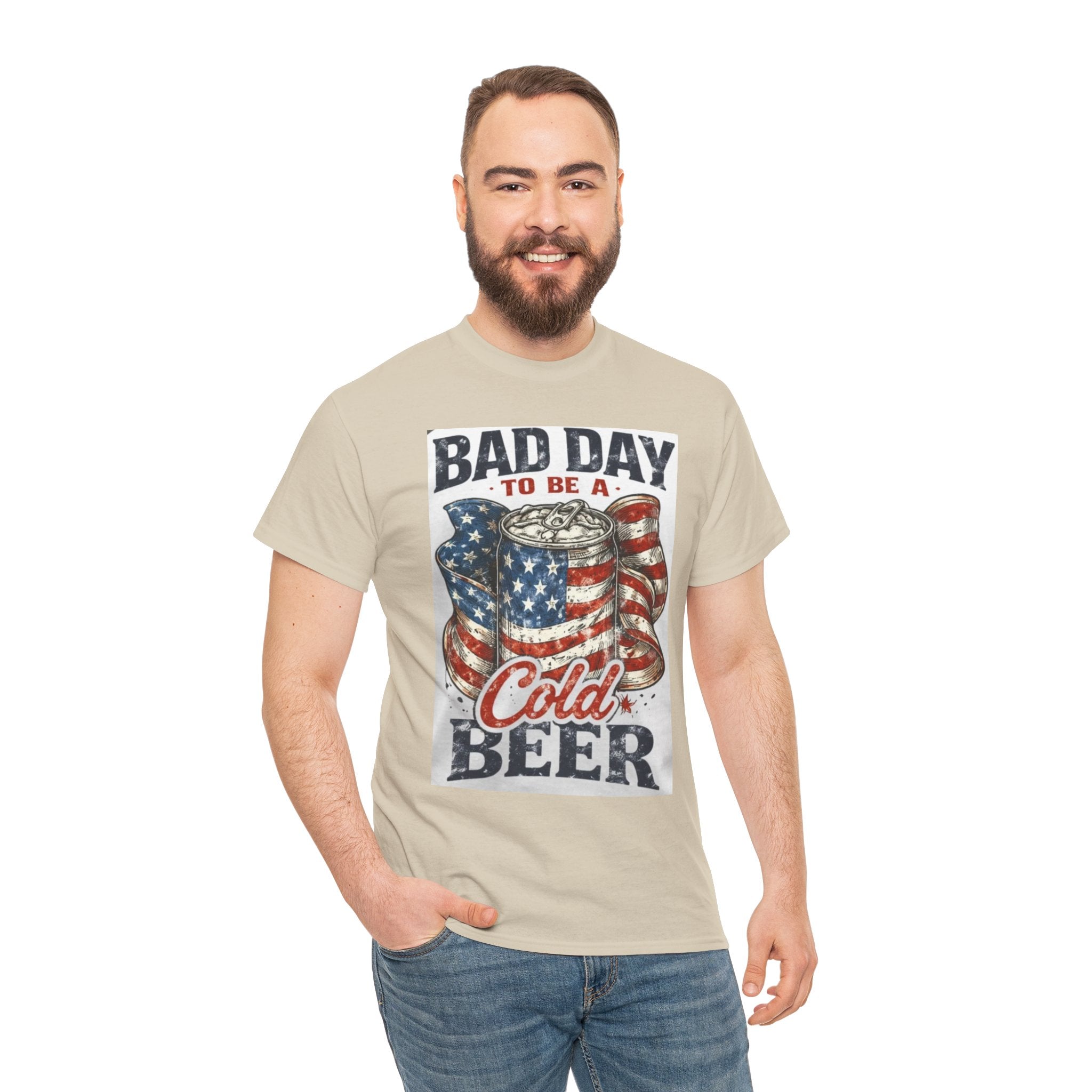 Bad Day to Be a Cold Beer T-Shirt — American Flag Beer Can Graphic Tee