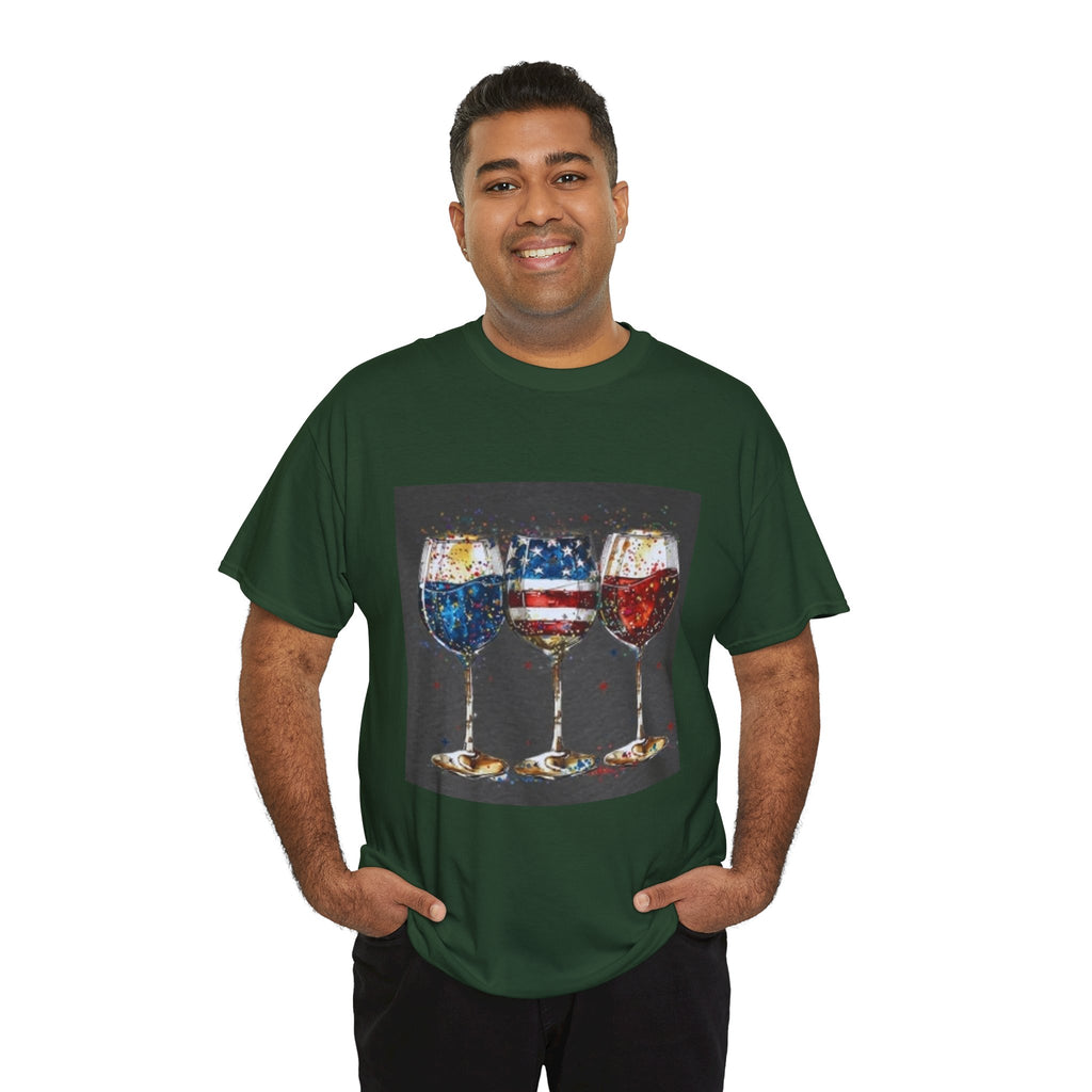 Wine Glasses with American Flag Design Tee