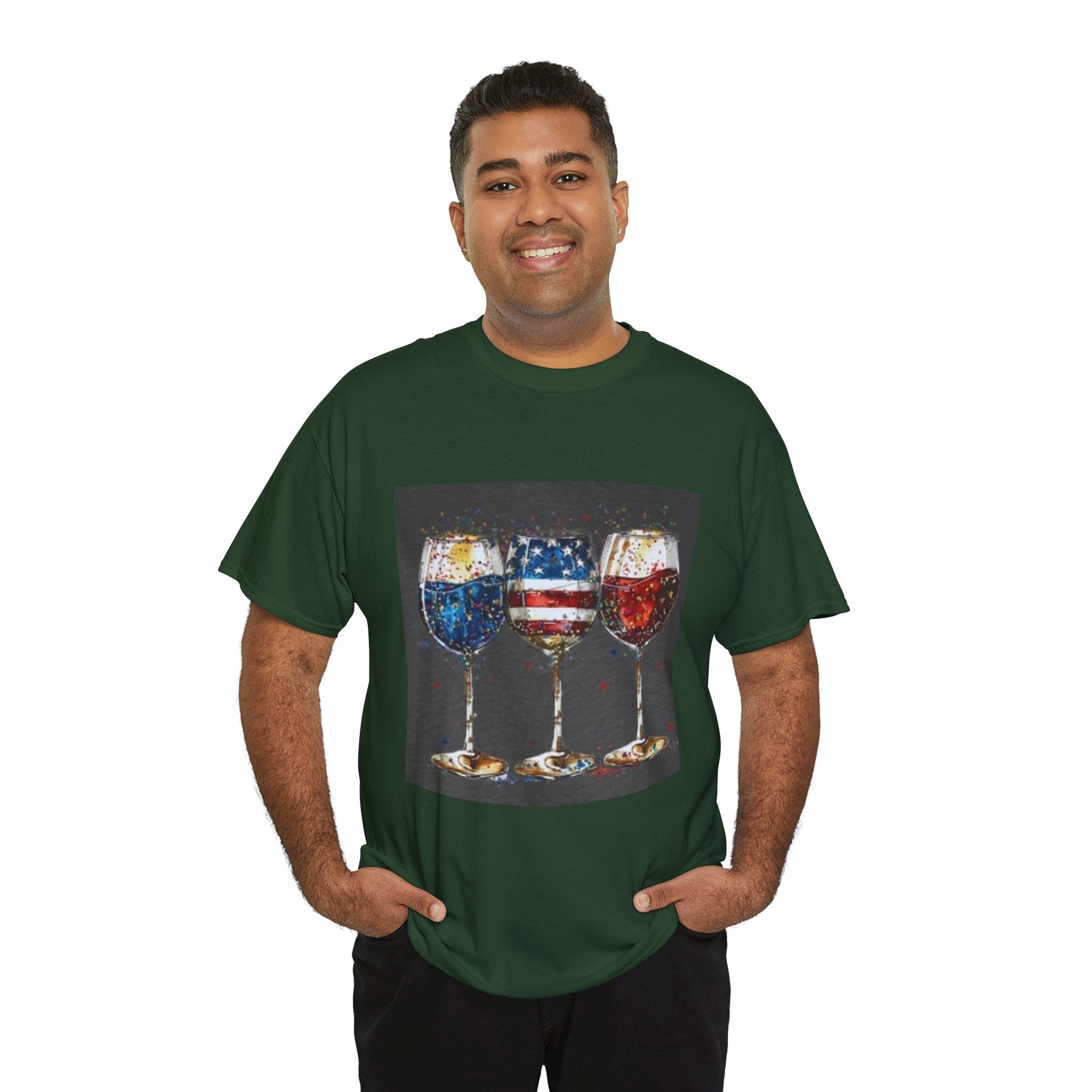 Wine Glasses with American Flag Design Tee