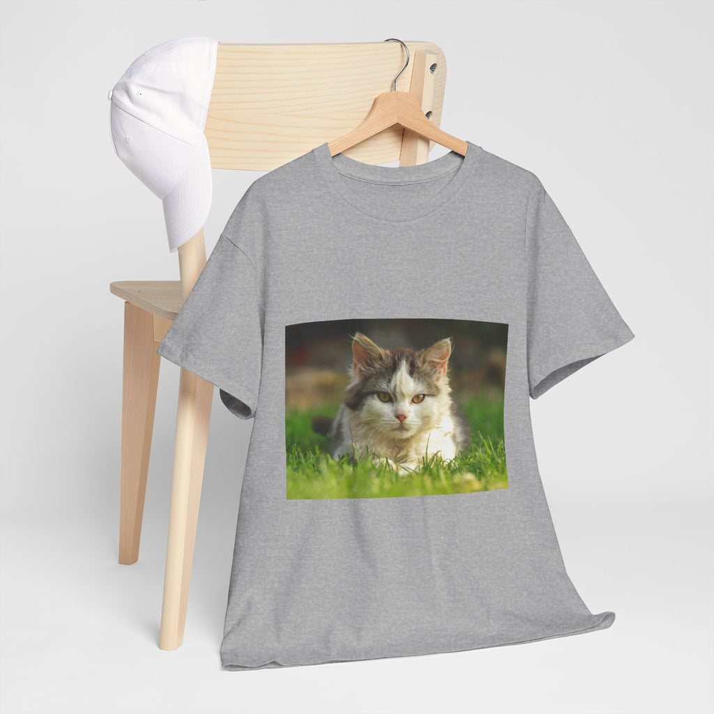 Cat Photo Tee — Relaxed Cat Lying in Grass T-Shirt