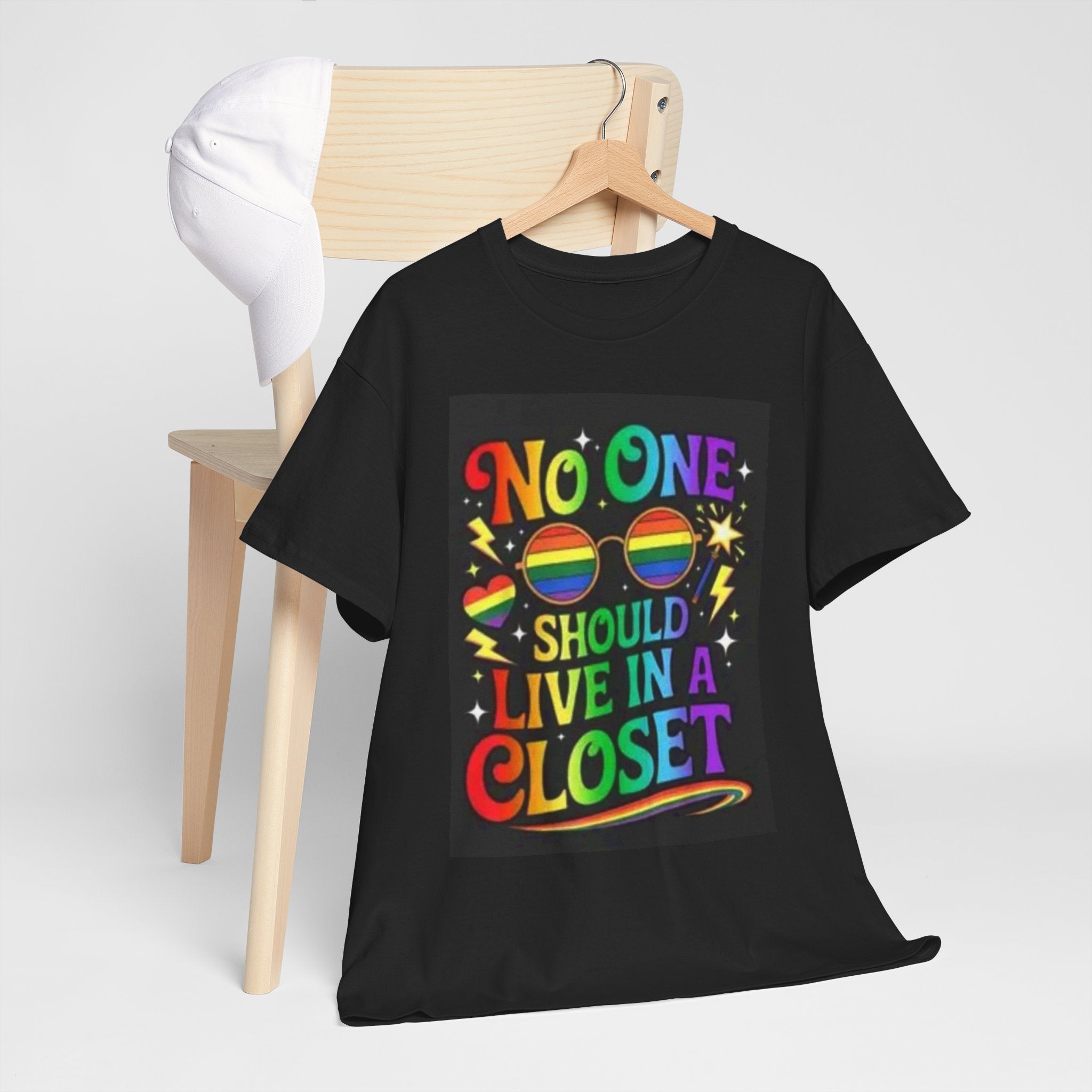 T‑Shirt — "No One Should Live in a Closet" Rainbow Pride Tee