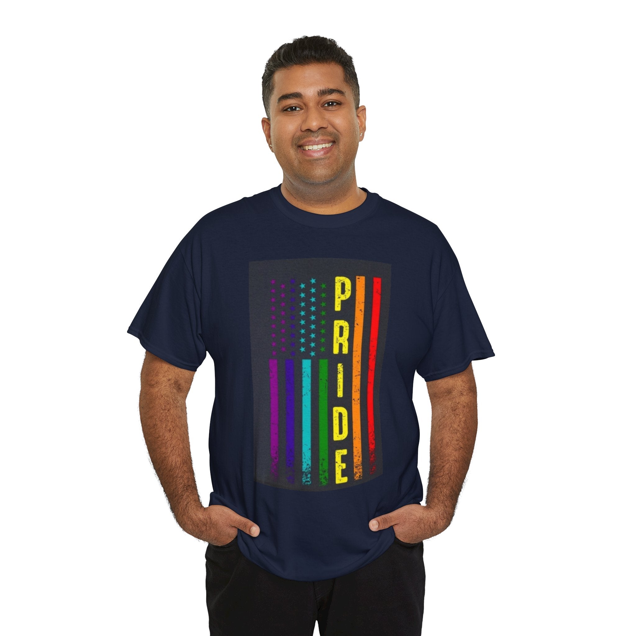 Pride Rainbow Flag Tee — Vertical "PRIDE" Graphic T-Shirt