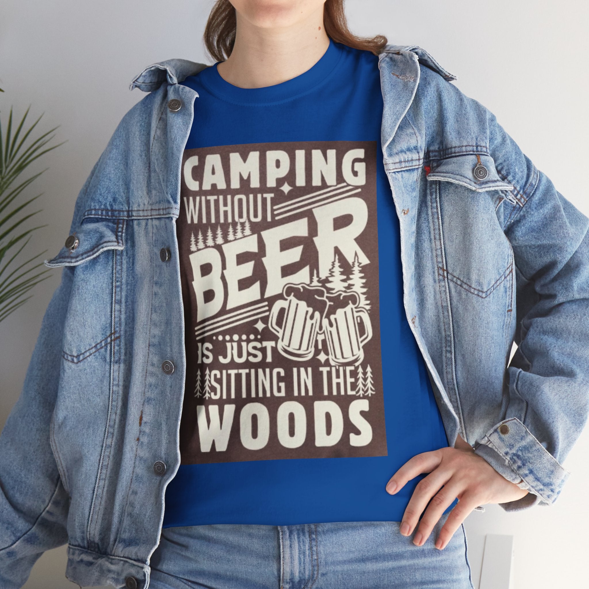 Camping Beer T-Shirt — "Camping Without Beer Is Just Sitting in the Woods" Outdoor Campfire Tee