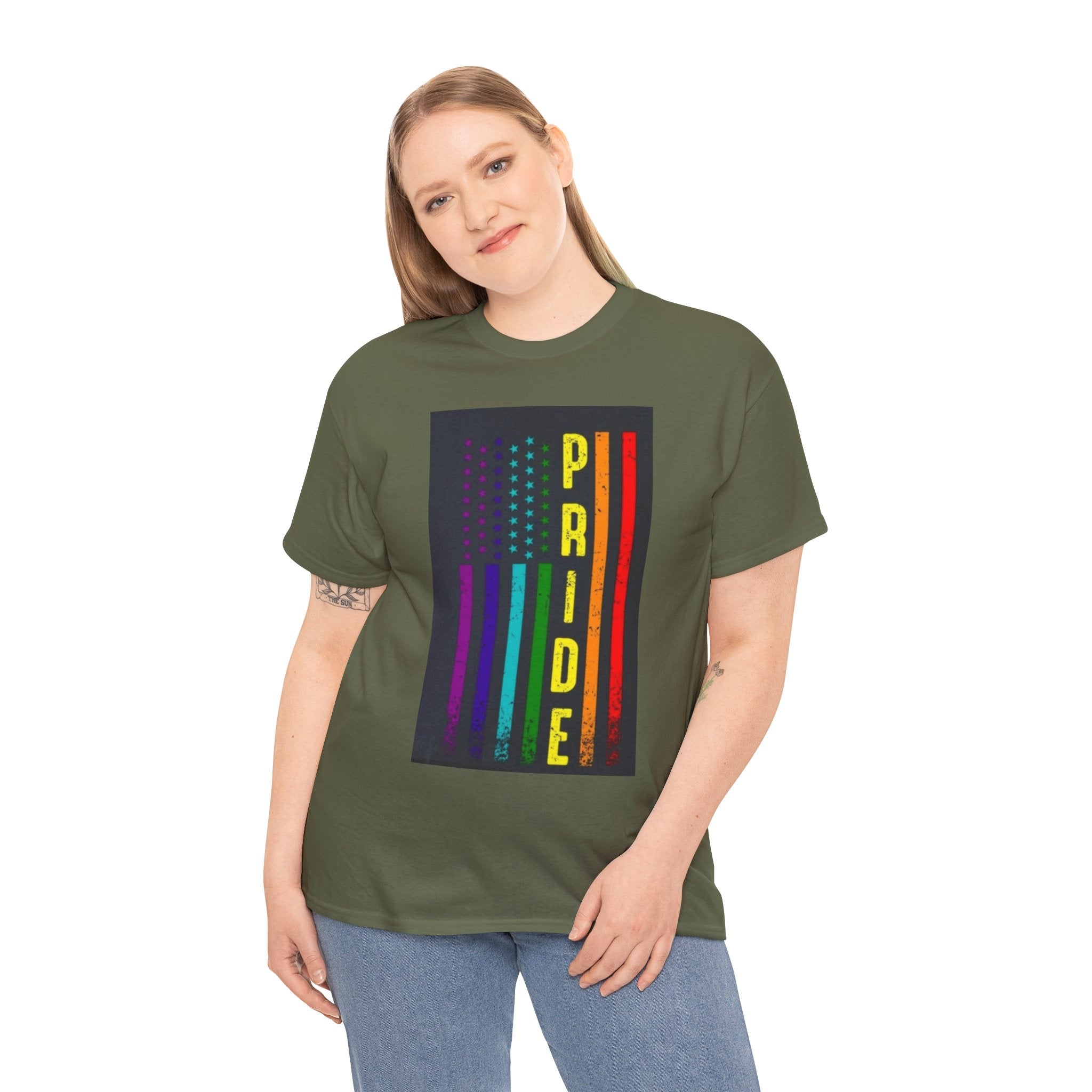 Pride Rainbow Flag Tee — Vertical "PRIDE" Graphic T-Shirt