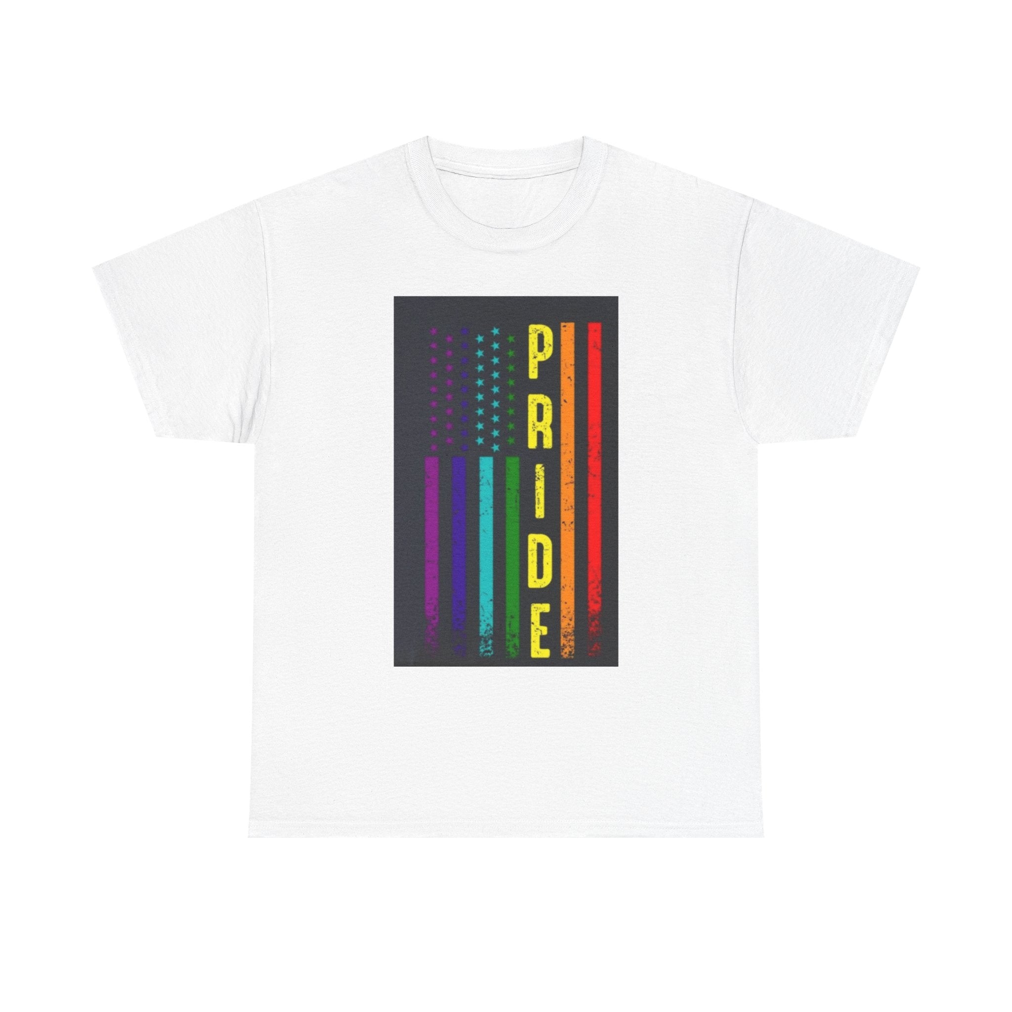 Pride Rainbow Flag Tee — Vertical "PRIDE" Graphic T-Shirt