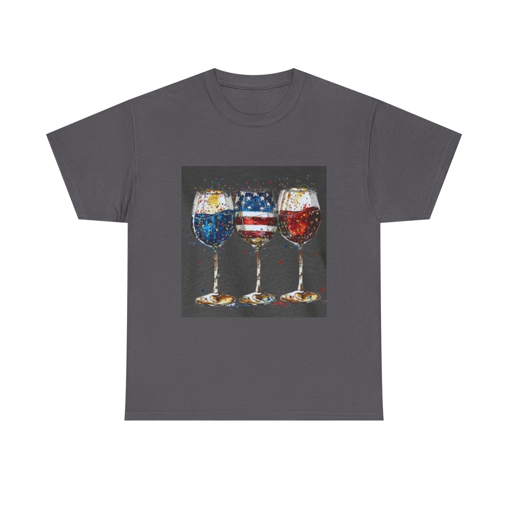 Wine Glasses with American Flag Design Tee