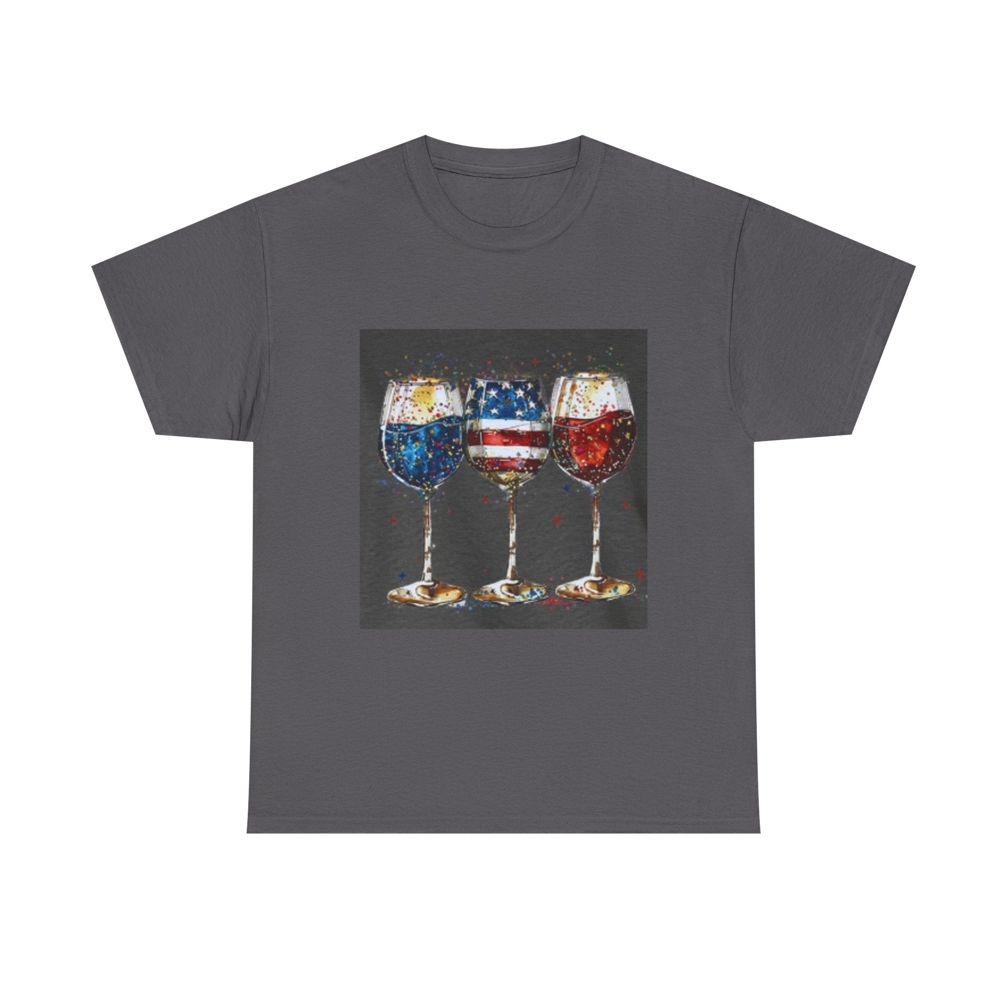 Wine Glasses with American Flag Design Tee