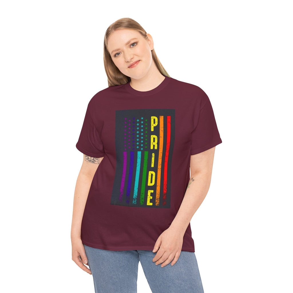 Pride Rainbow Flag Tee — Vertical "PRIDE" Graphic T-Shirt