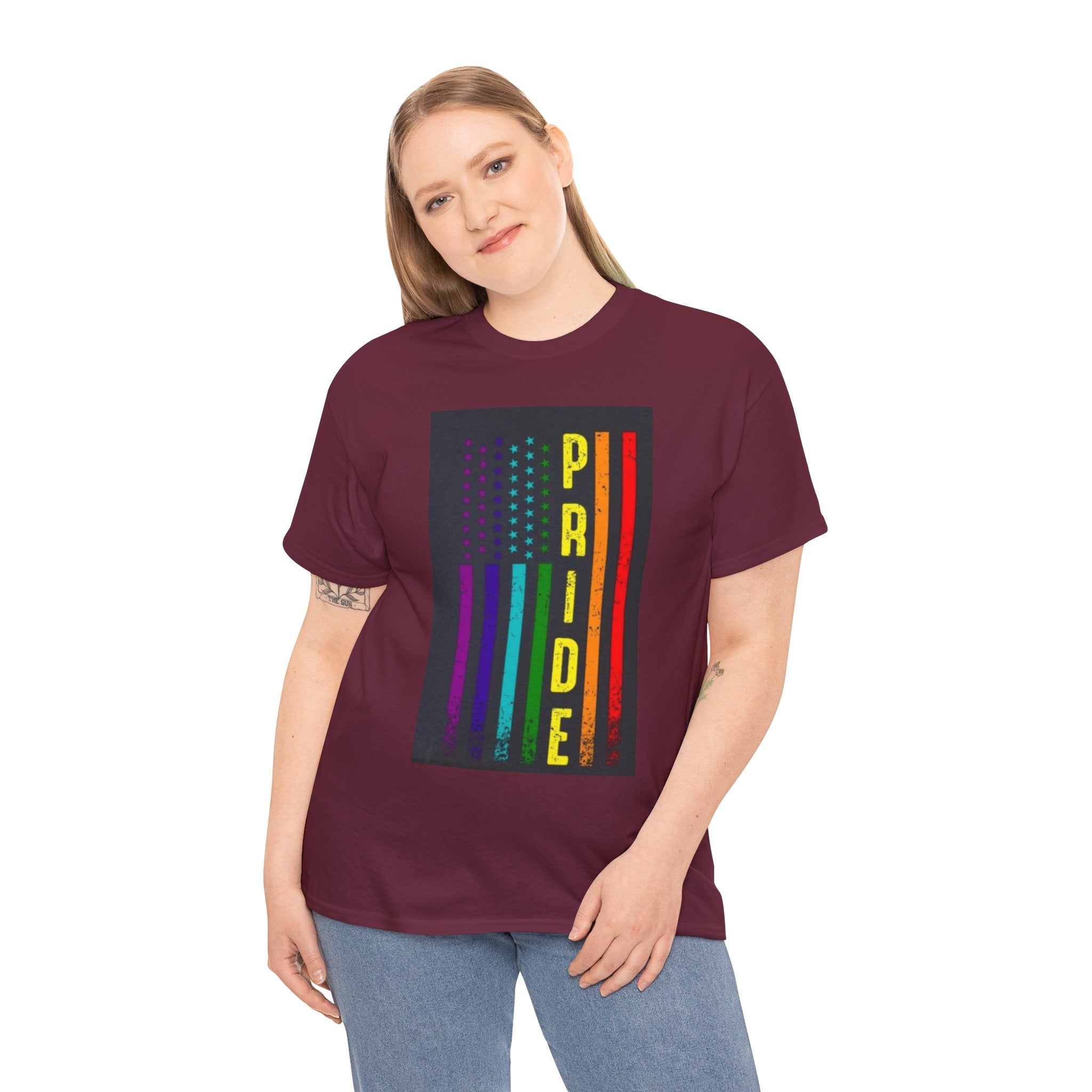 Pride Rainbow Flag Tee — Vertical "PRIDE" Graphic T-Shirt
