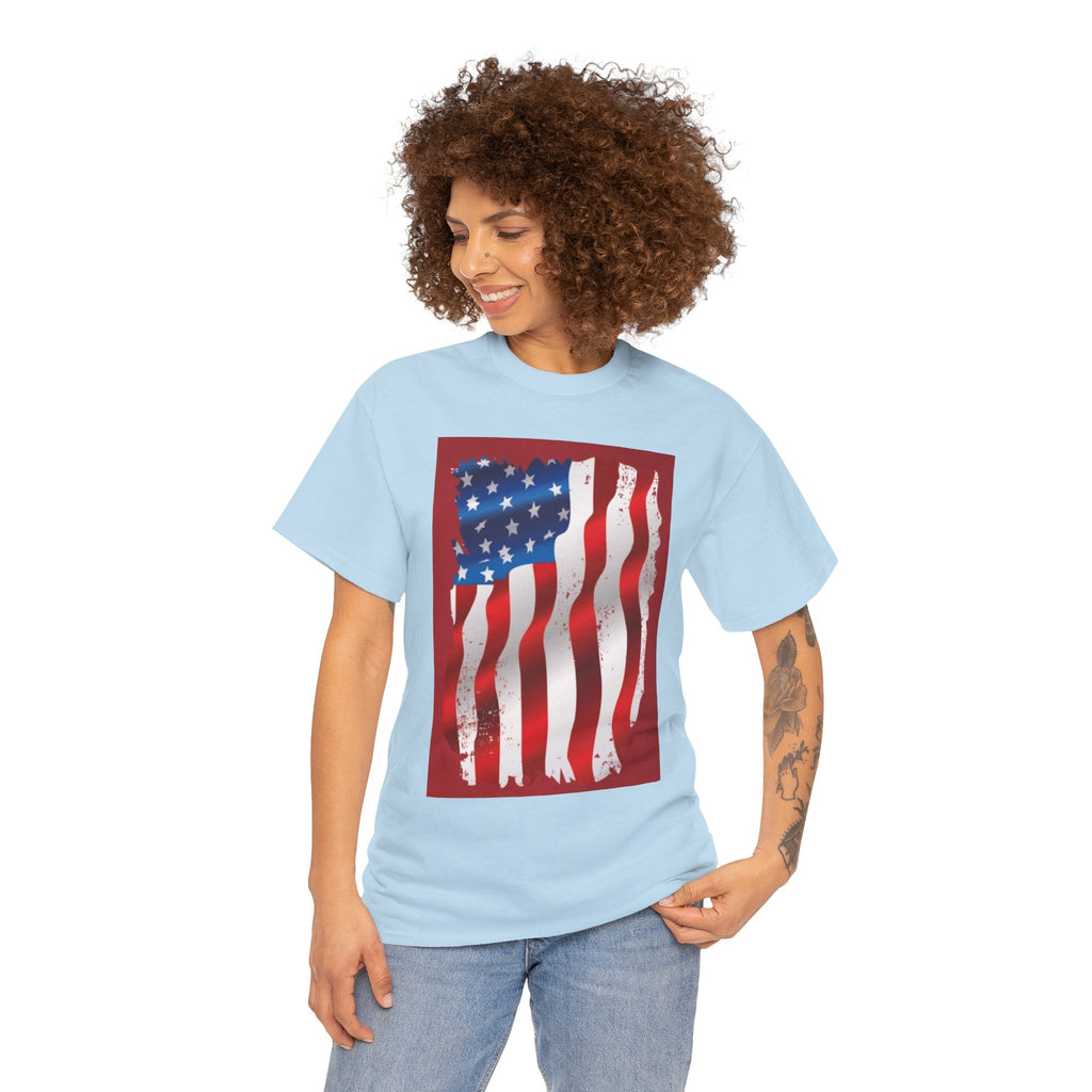 American Flag Graphic Tee — Distressed Wavy Stars & Stripes