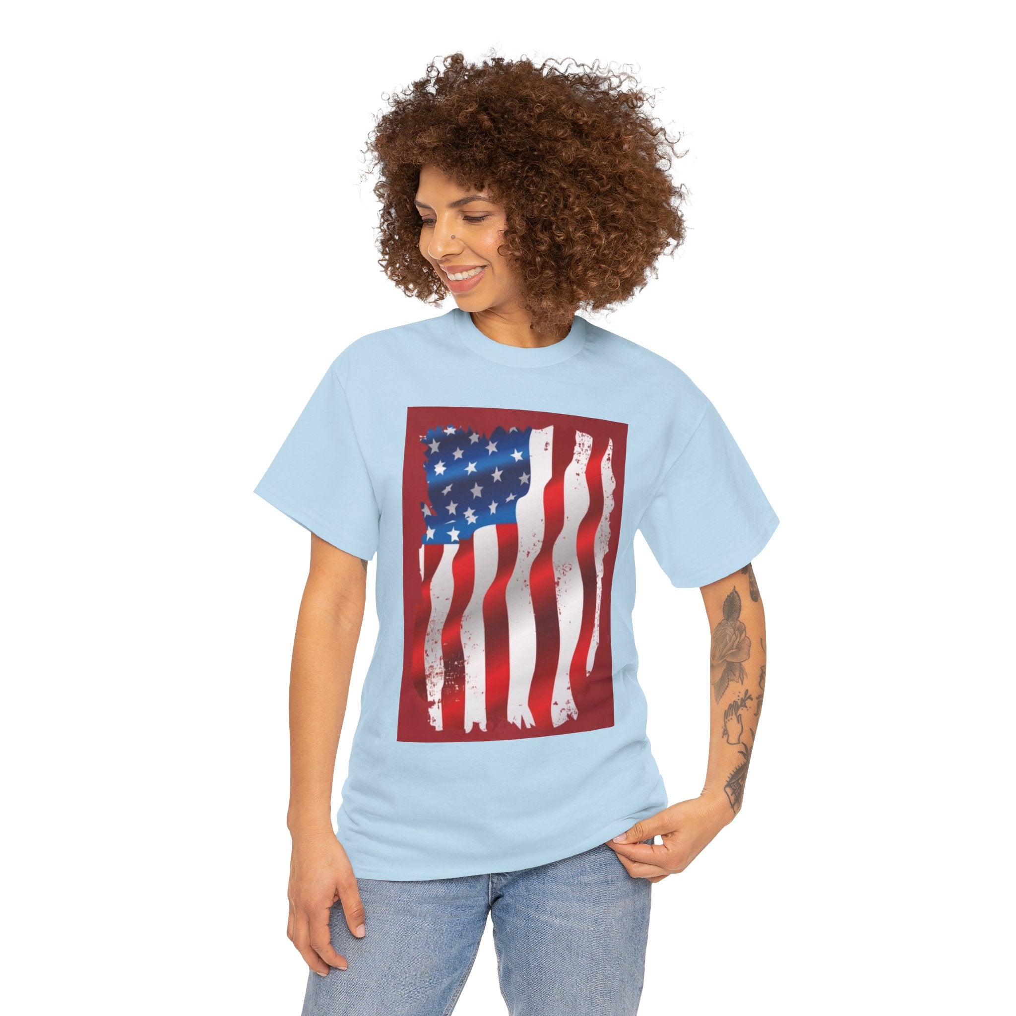 American Flag Graphic Tee — Distressed Wavy Stars & Stripes