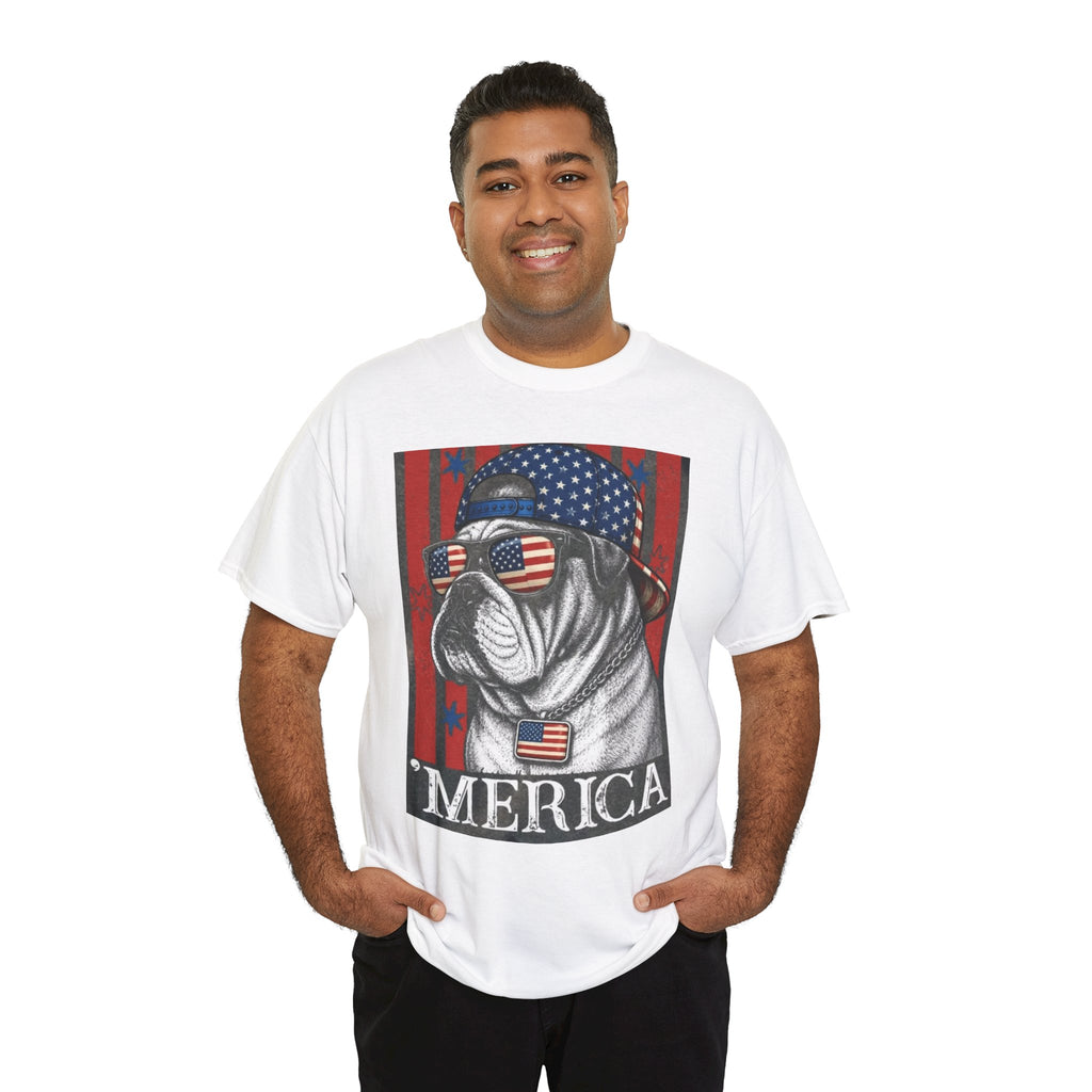 'Merica Bulldog T-Shirt — Patriotic American Flag Tee for Fourth of July