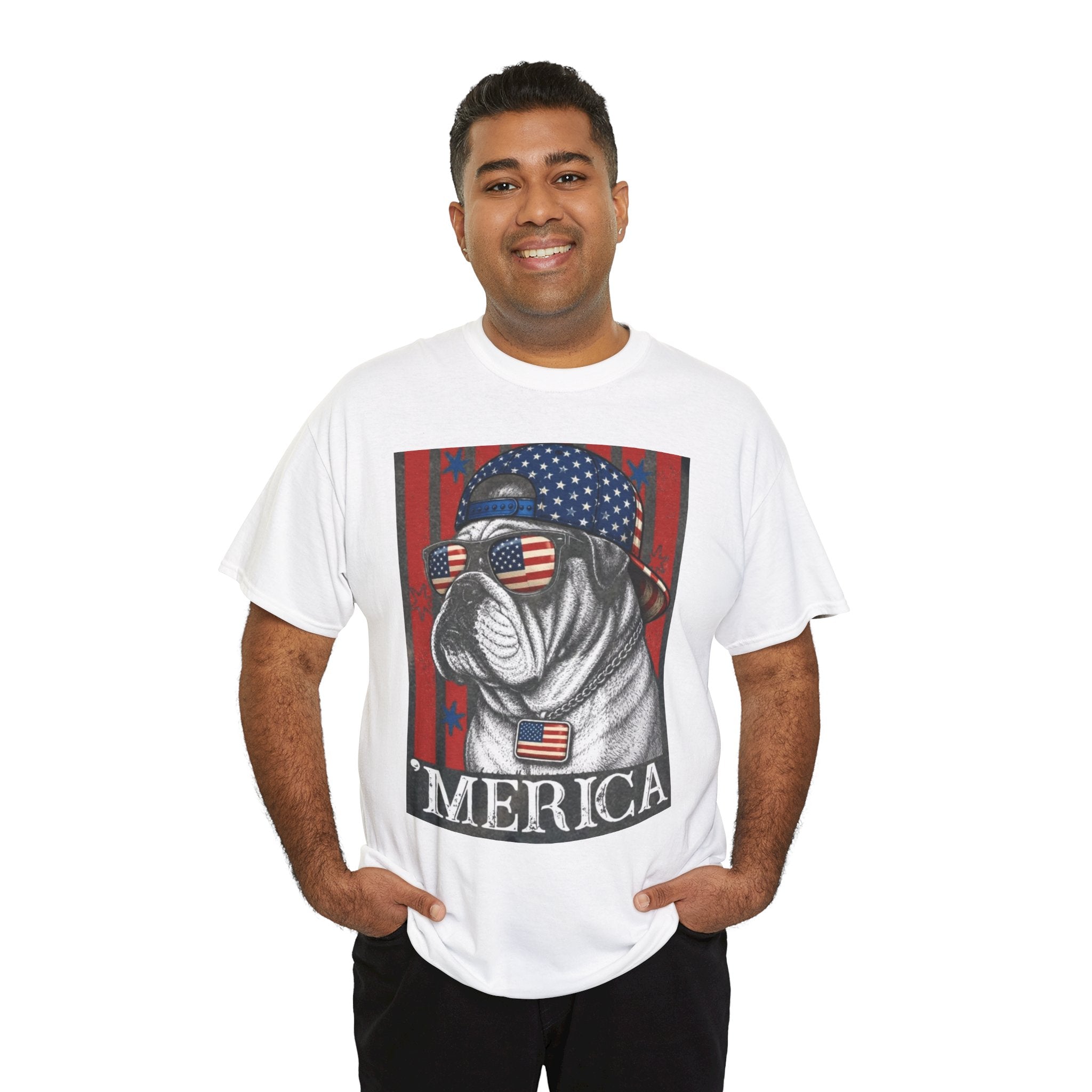'Merica Bulldog T-Shirt — Patriotic American Flag Tee for Fourth of July
