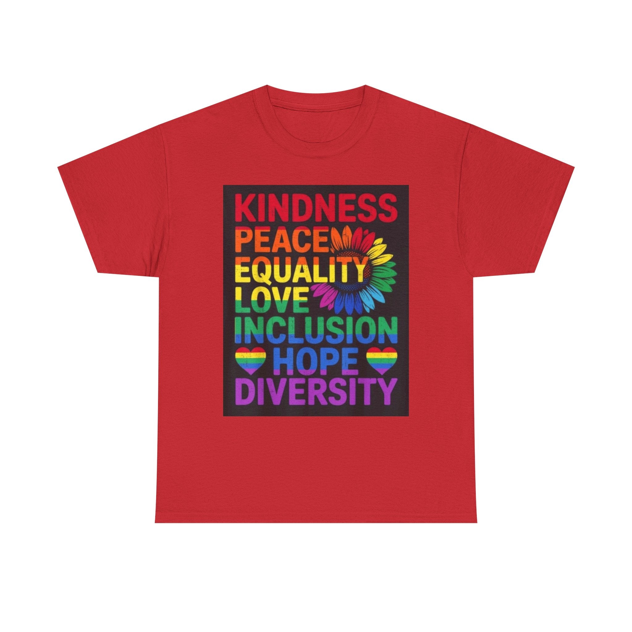 Kindness Peace Equality Rainbow T-Shirt — Pride Inclusion & Diversity Tee