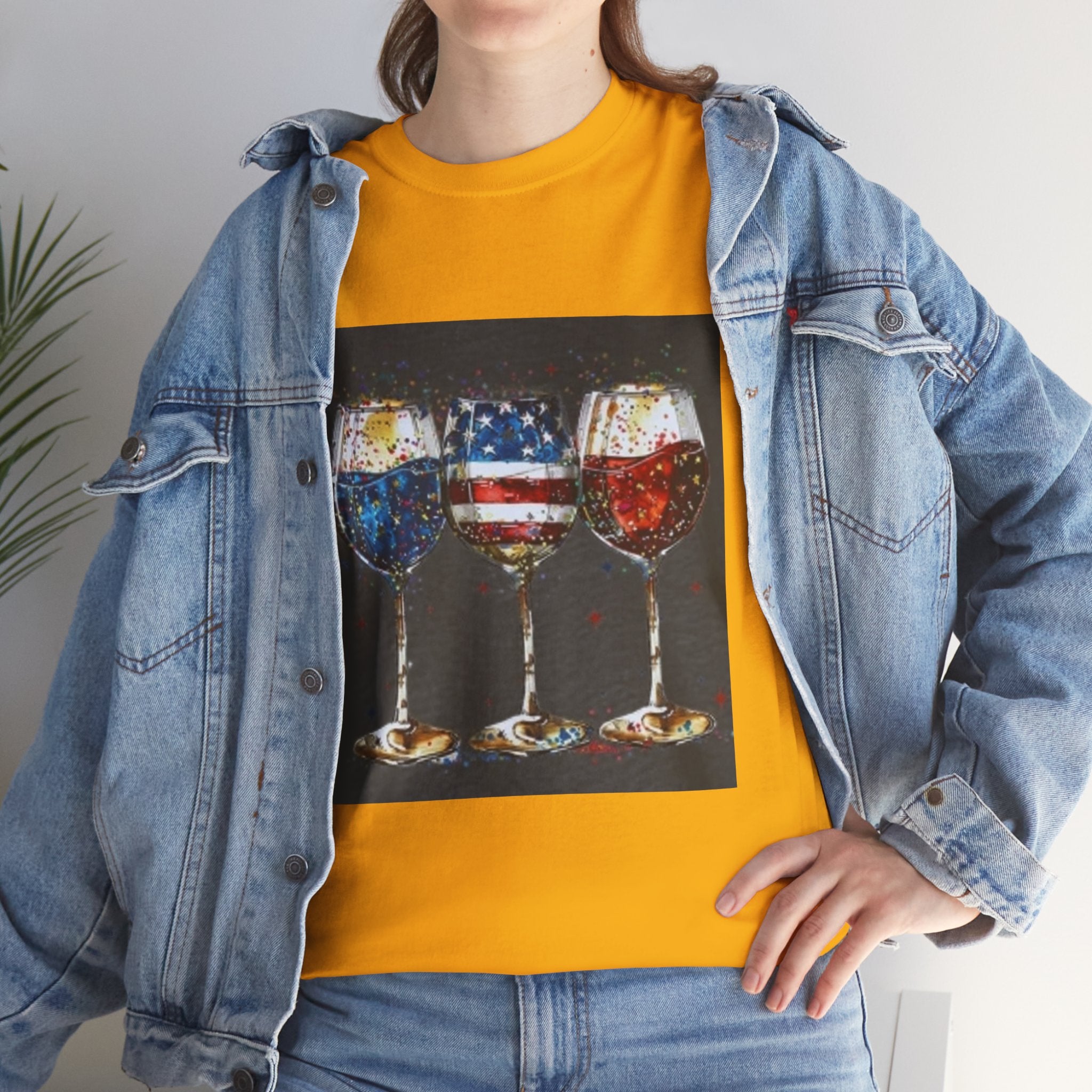 Wine Glasses with American Flag Design Tee
