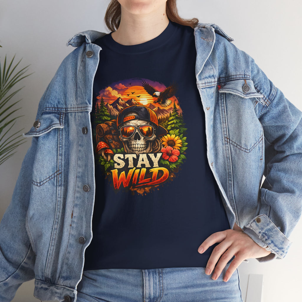 Stay Wild Skull Tee — Vintage Sunset Skull & Sunflower Graphic T-Shirt