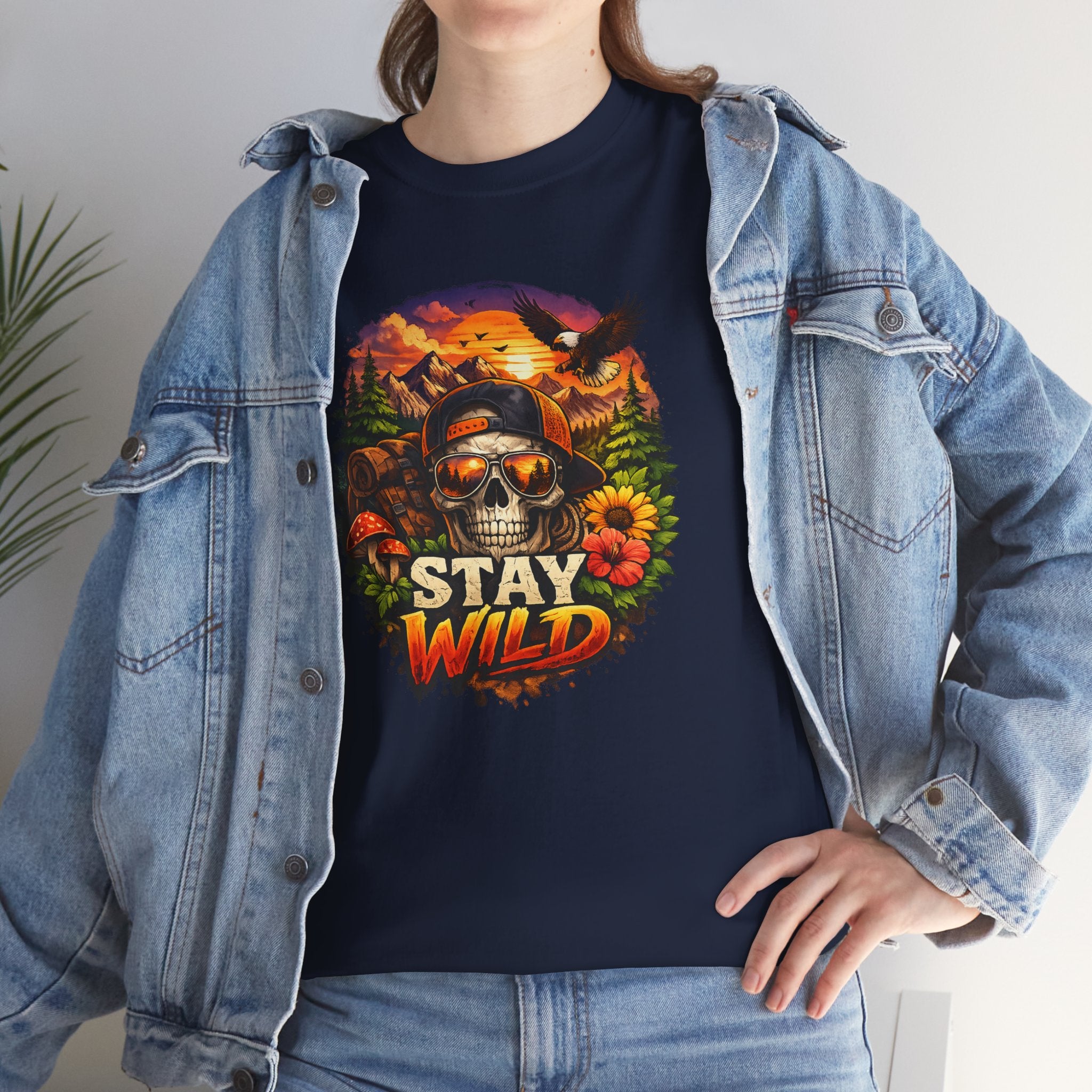Stay Wild Skull Tee — Vintage Sunset Skull & Sunflower Graphic T-Shirt