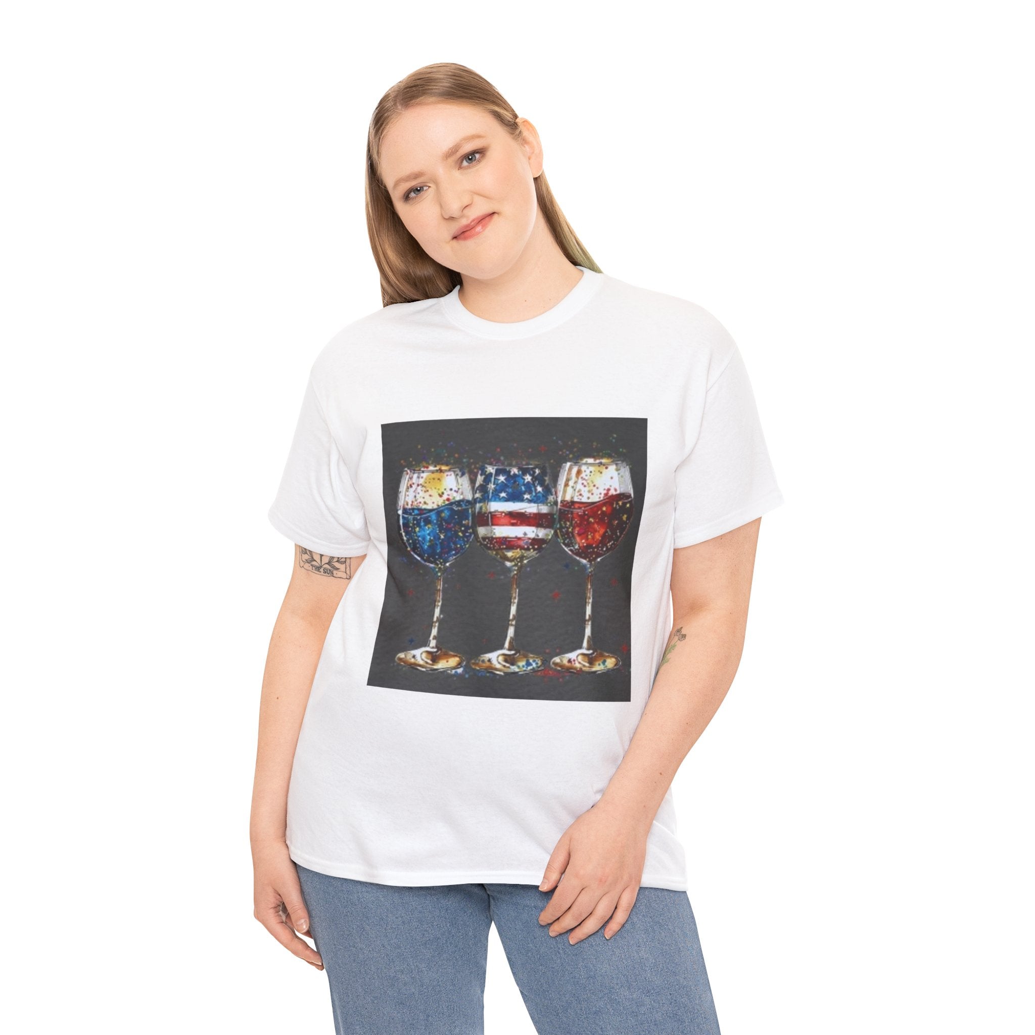 Wine Glasses with American Flag Design Tee