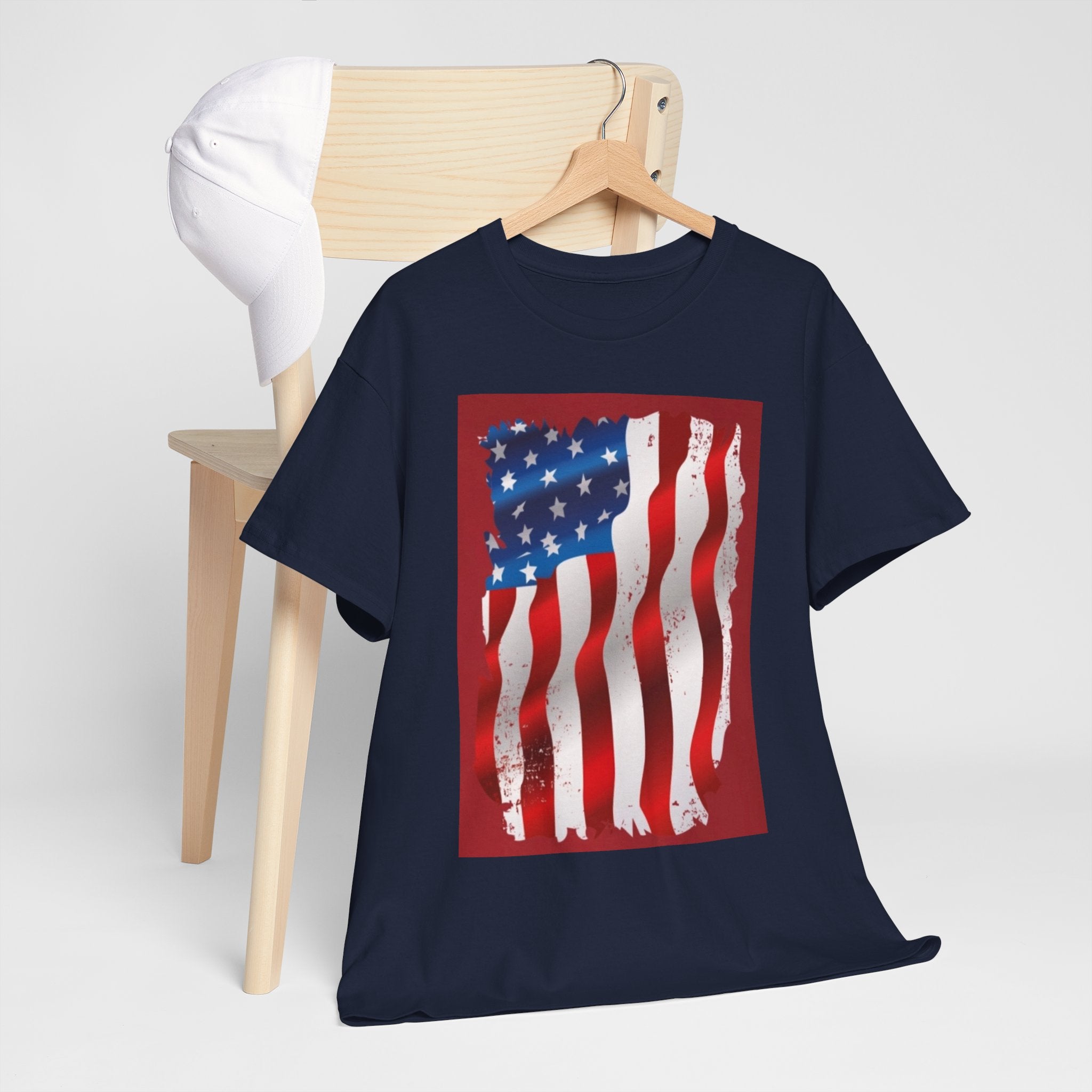 American Flag Graphic Tee — Distressed Wavy Stars & Stripes