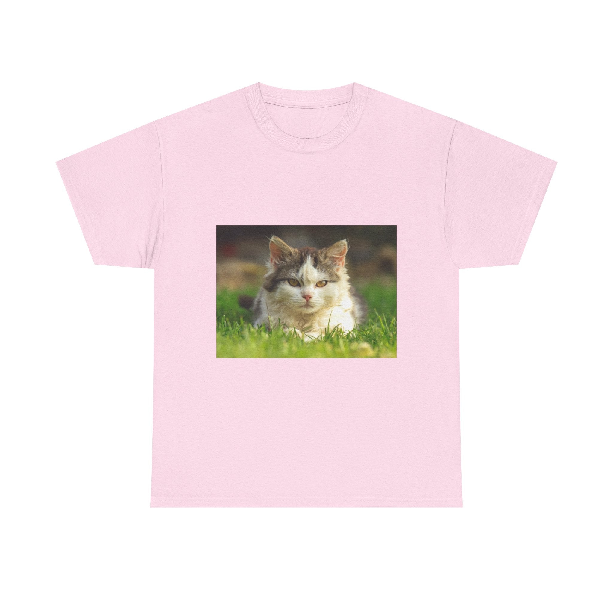 Cat Photo Tee — Relaxed Cat Lying in Grass T-Shirt