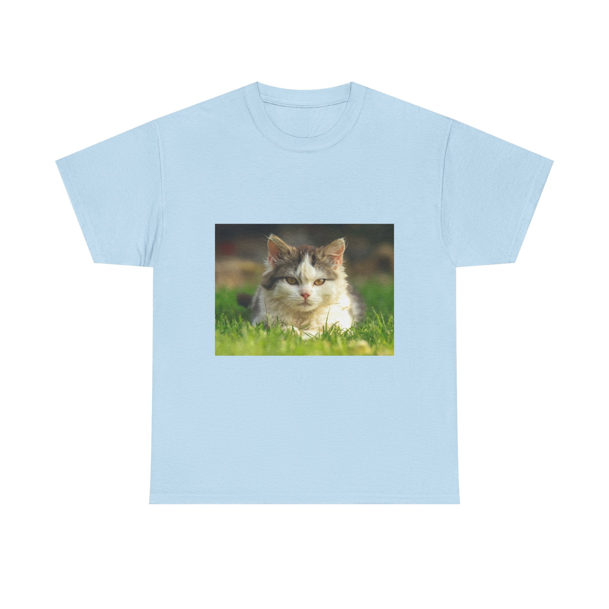 Cat Photo Tee — Relaxed Cat Lying in Grass T-Shirt