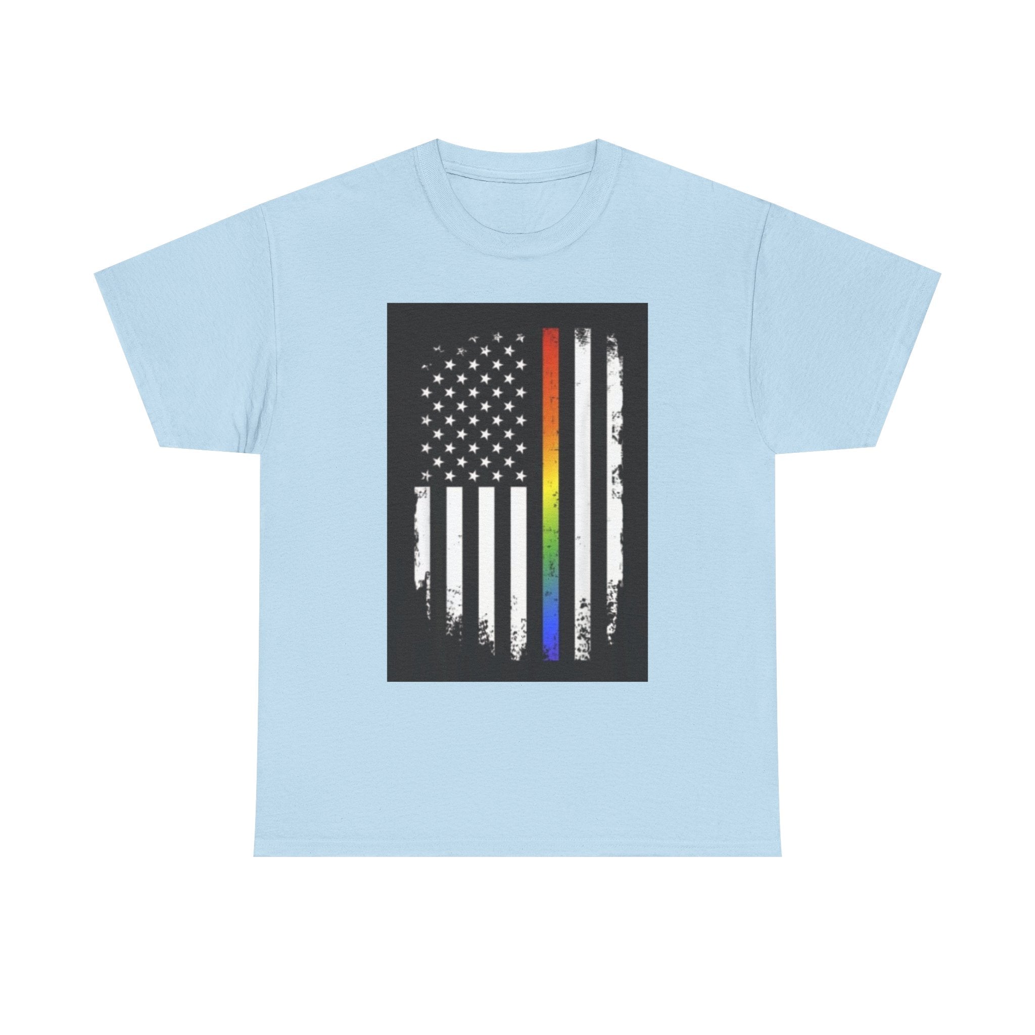 LGBTQ+ Pride Flag T‑Shirt — Distressed American Flag with Rainbow Stripe