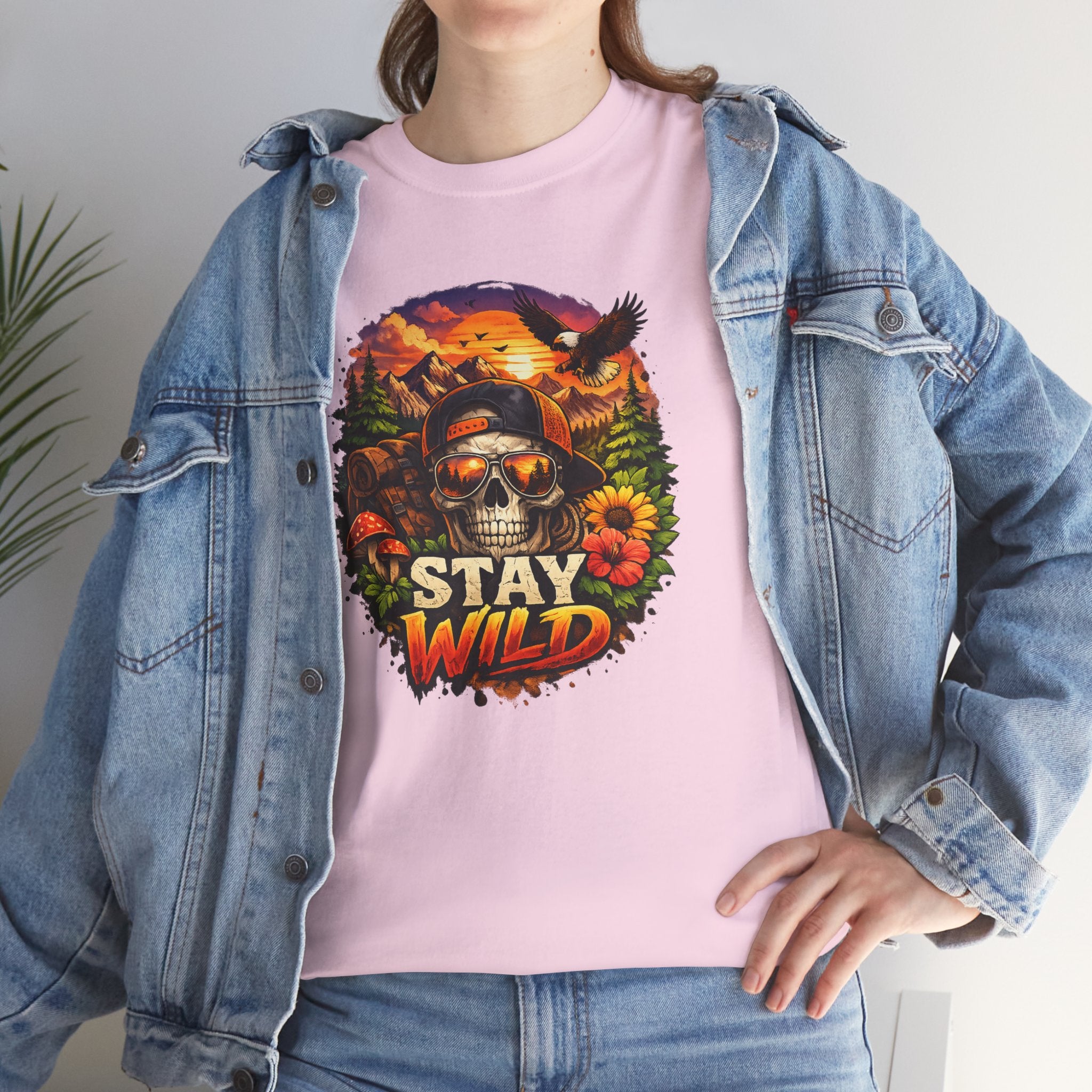 Stay Wild Skull Tee — Vintage Sunset Skull & Sunflower Graphic T-Shirt