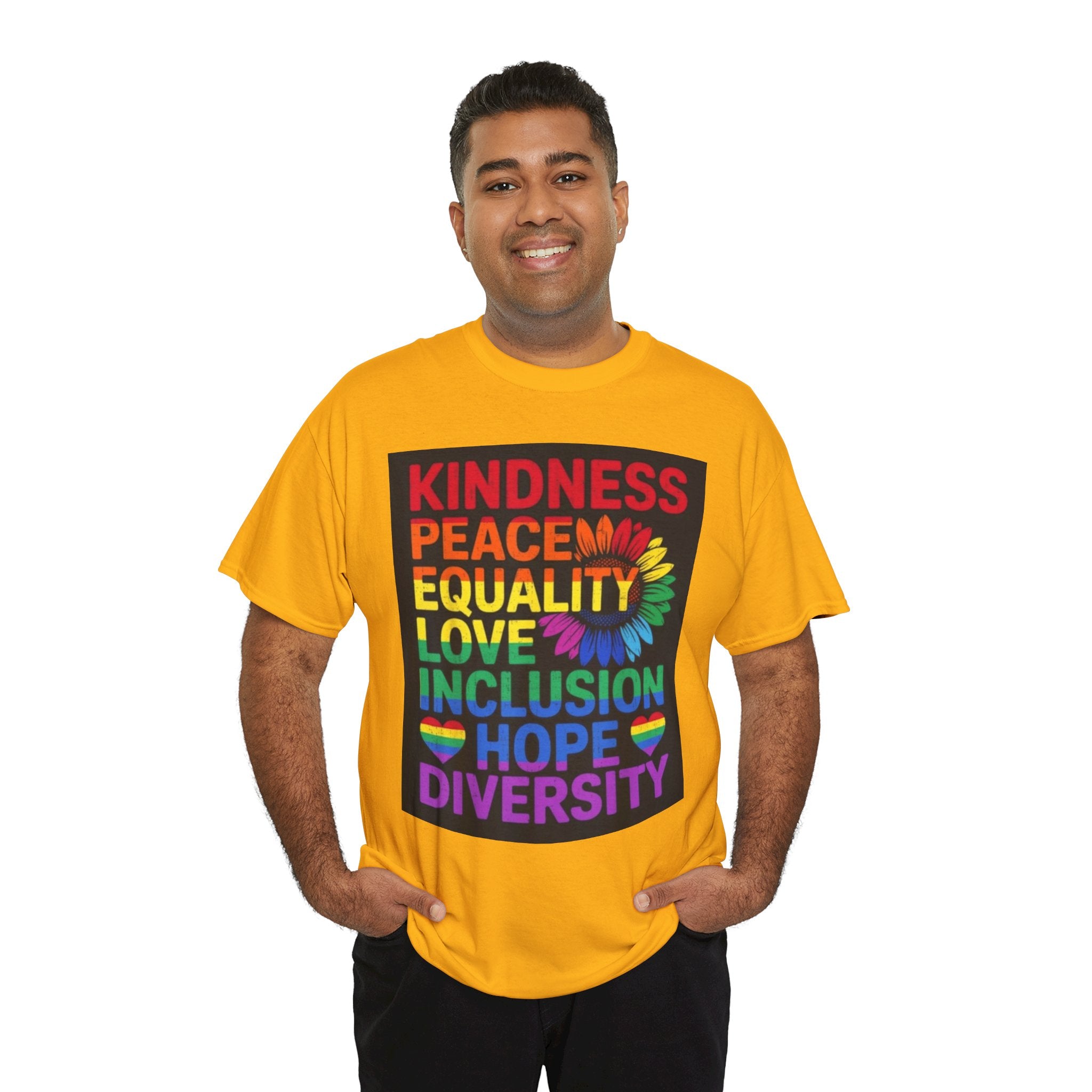 Kindness Peace Equality Rainbow T-Shirt — Pride Inclusion & Diversity Tee
