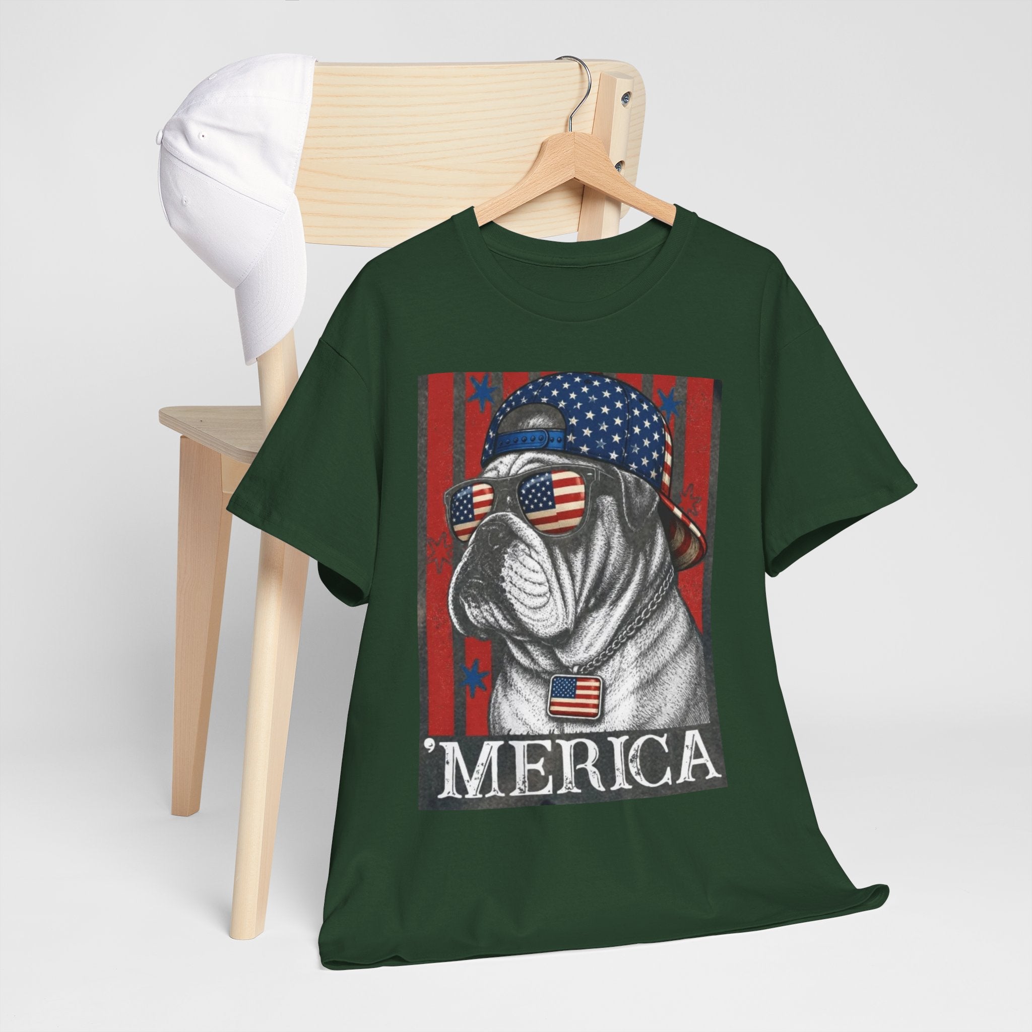 'Merica Bulldog T-Shirt — Patriotic American Flag Tee for Fourth of July