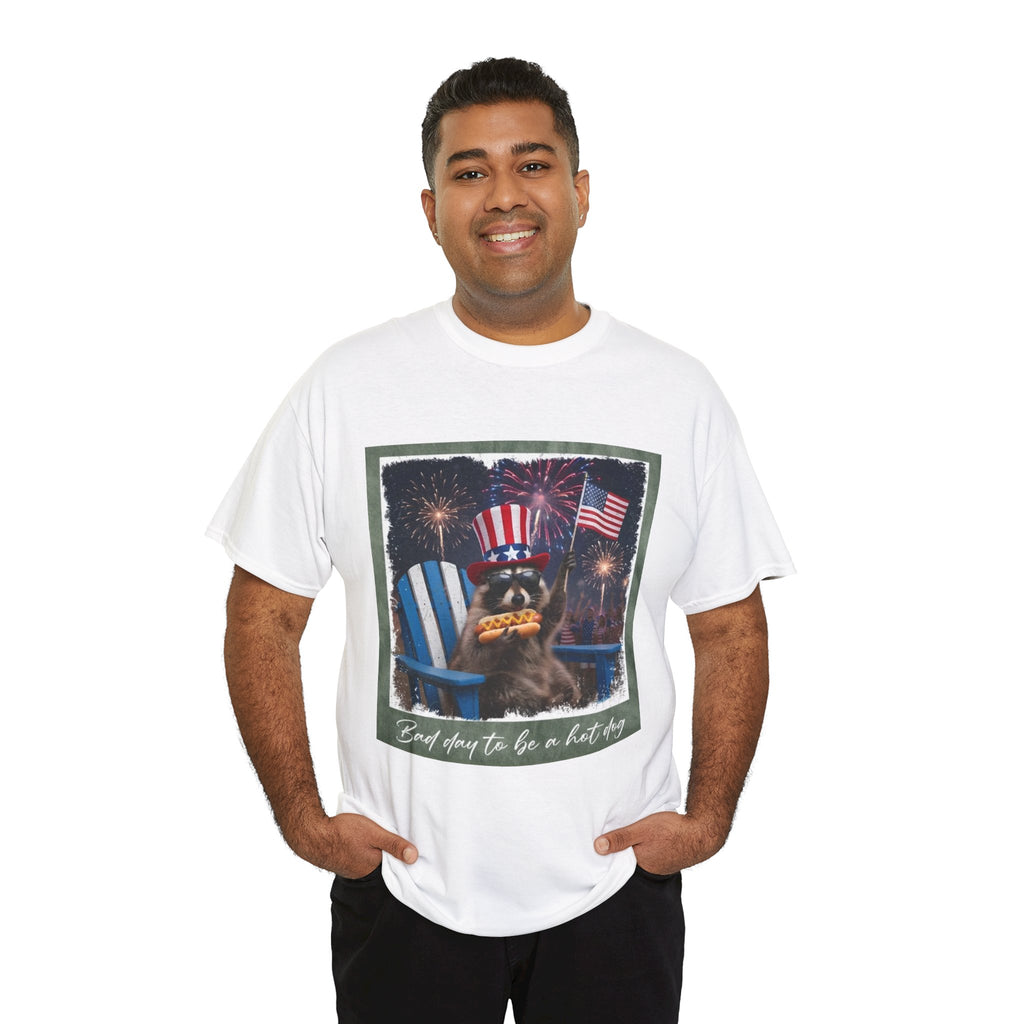 Patriotic Uncle Sam Bear T-Shirt — 'God Spares Us to Be a Hot Dog' 4th of July Tee