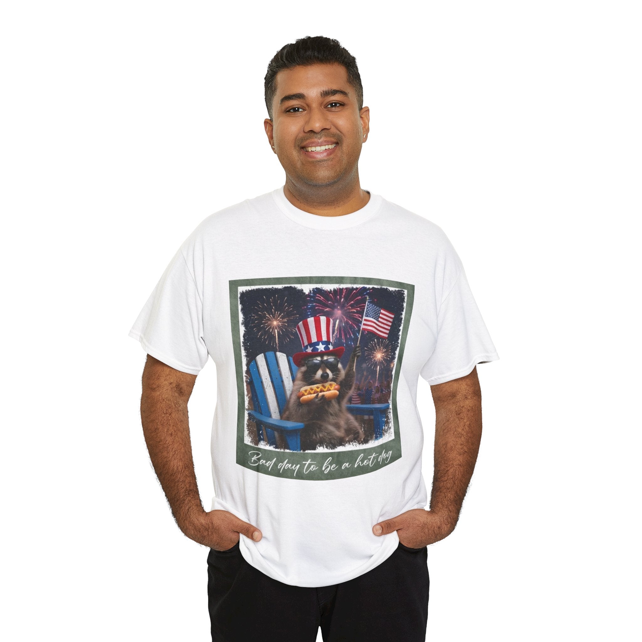 Patriotic Uncle Sam Bear T-Shirt — 'God Spares Us to Be a Hot Dog' 4th of July Tee