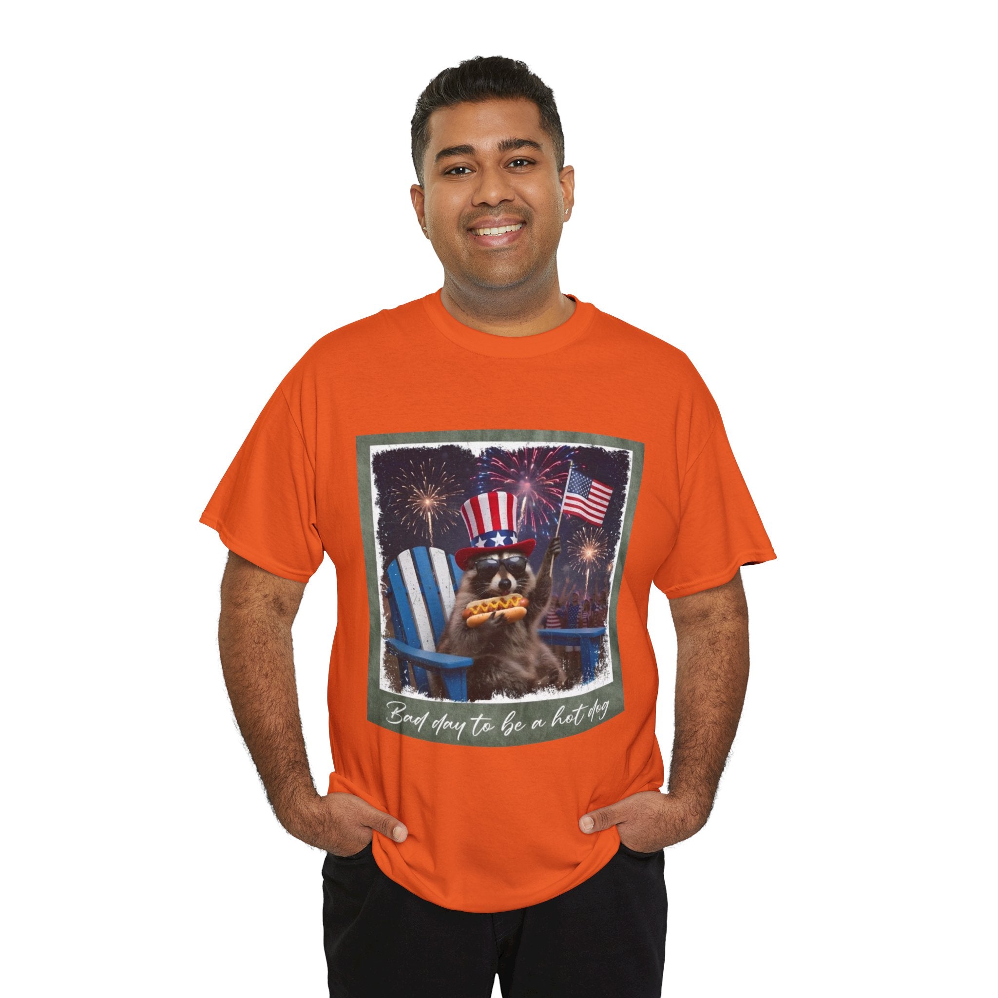 Patriotic Uncle Sam Bear T-Shirt — 'God Spares Us to Be a Hot Dog' 4th of July Tee