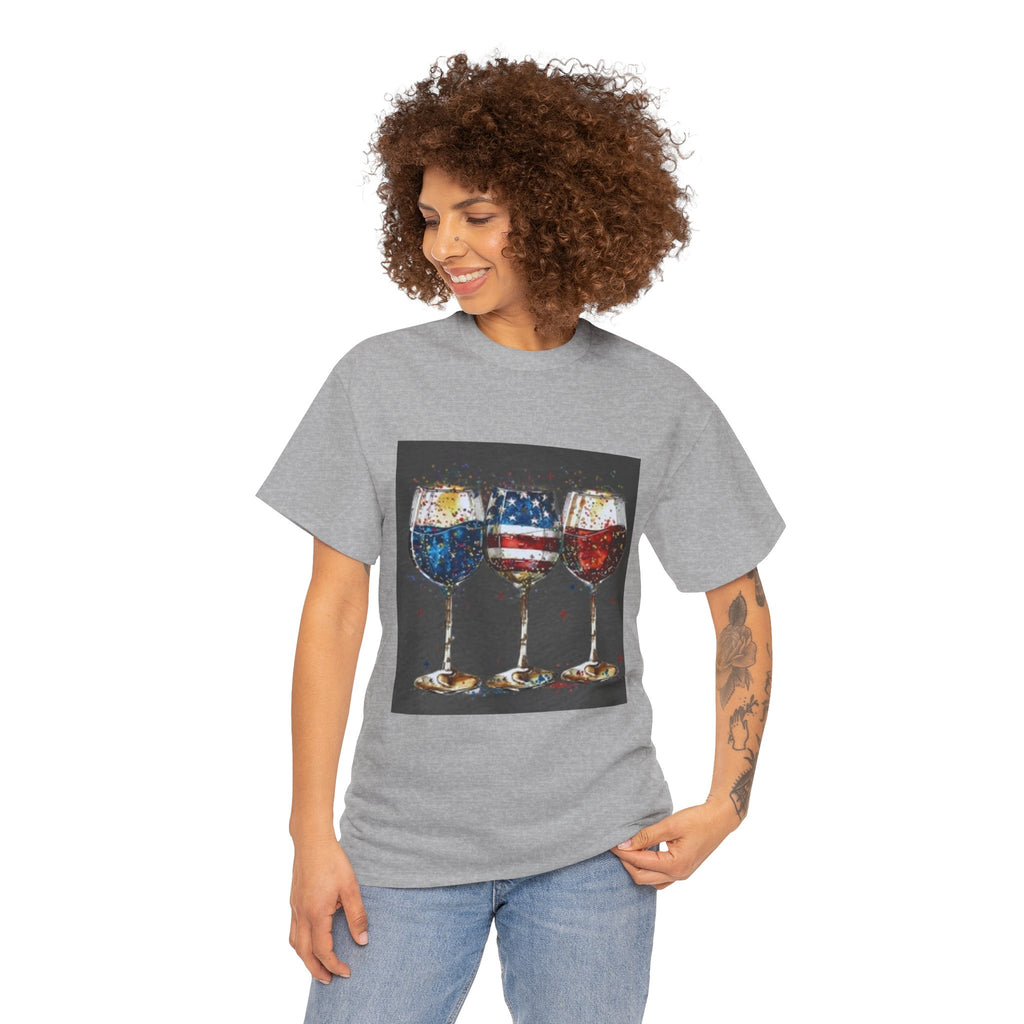 Wine Glasses with American Flag Design Tee