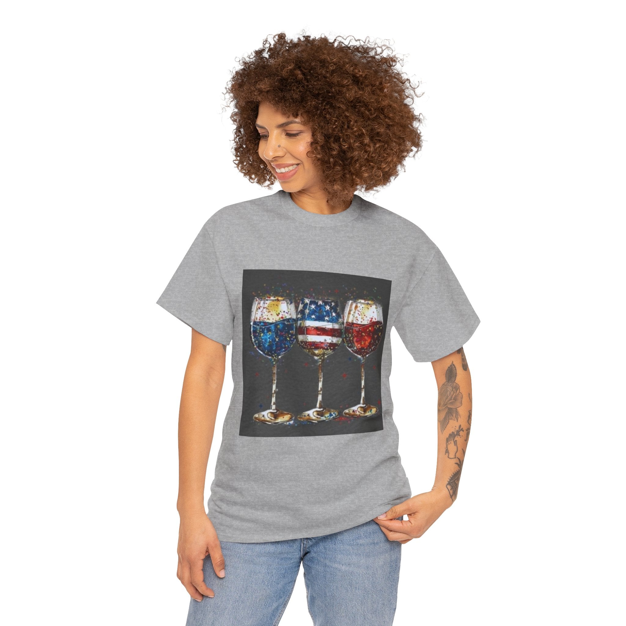Wine Glasses with American Flag Design Tee