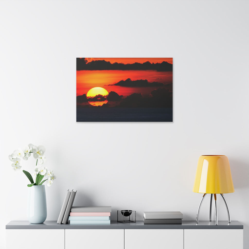 Sunset Ocean Canvas Print — Dramatic Red Sunset Wall Art