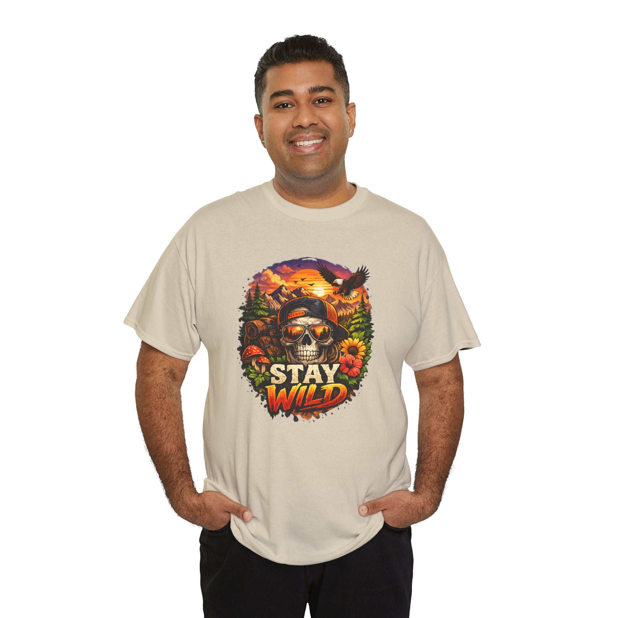 Stay Wild Skull Tee — Vintage Sunset Skull & Sunflower Graphic T-Shirt