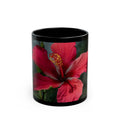 Hibiscus Floral Black Mug - Tropical Red Flower Coffee Cup (11oz/15oz)