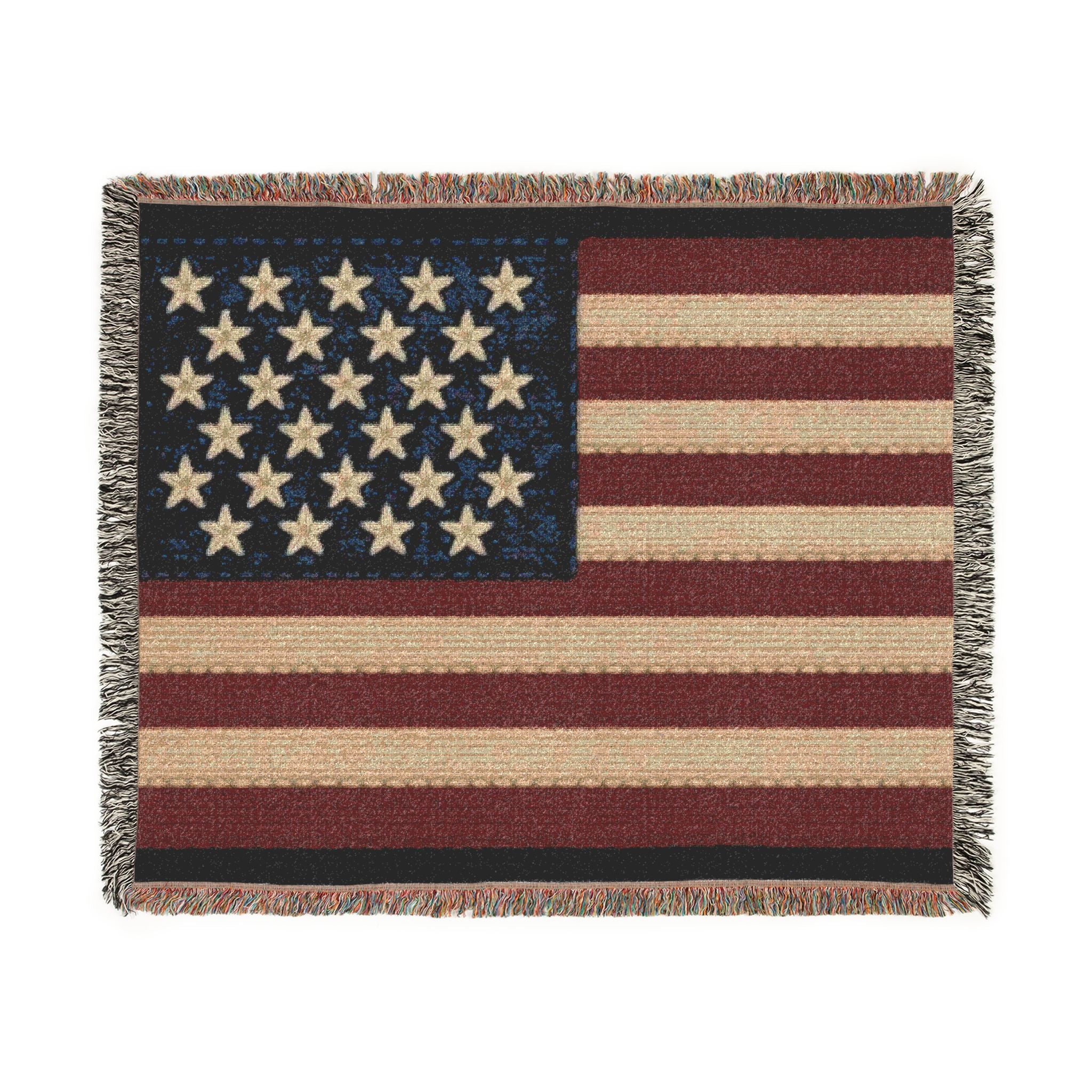 American Flag Woven Blanket — Rustic Patriotic Throw for Home, 4th of July & Veteran Gifts