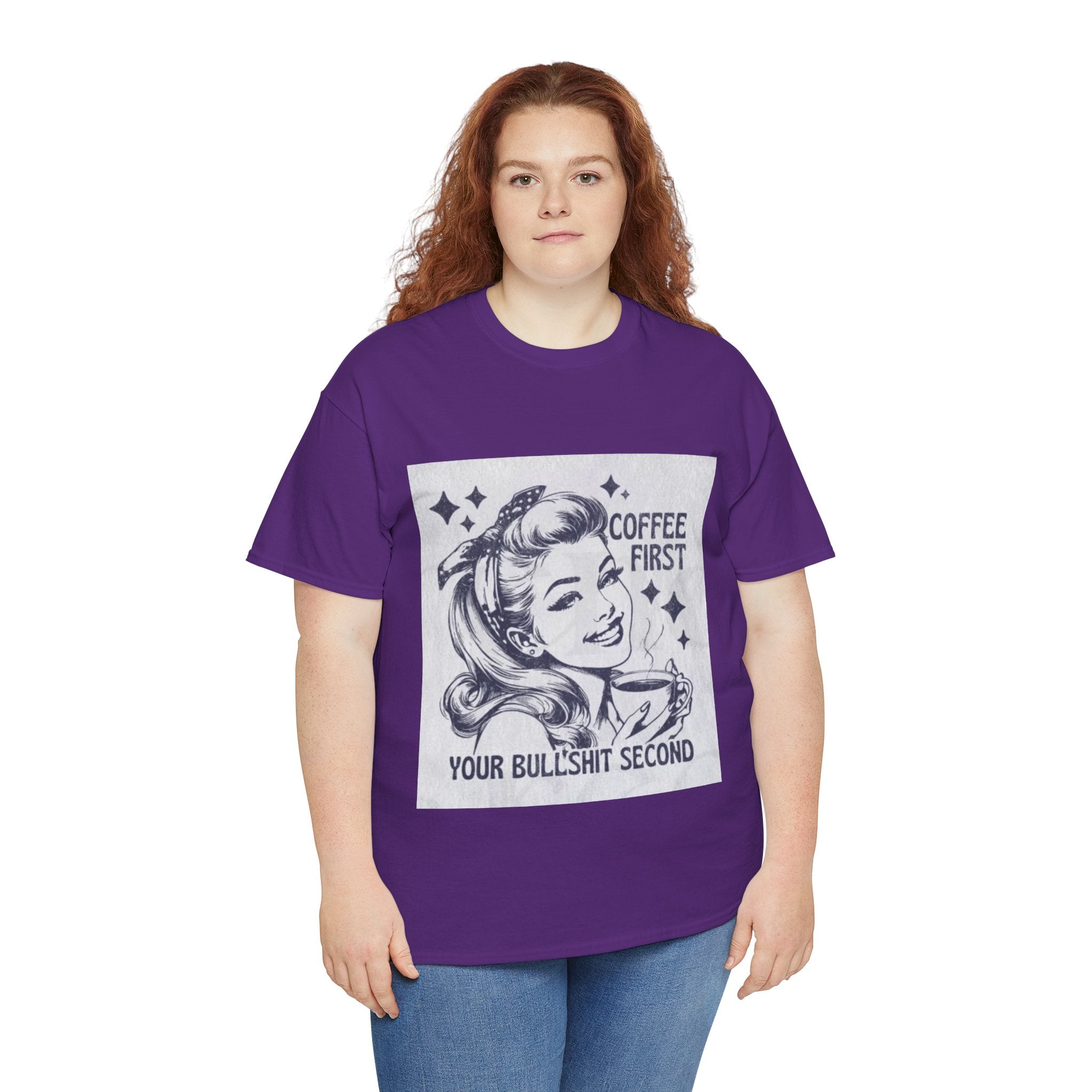 Coffee First Tee — “Coffee First, Your Bullshit Second” Retro Women’s Graphic T‑Shirt