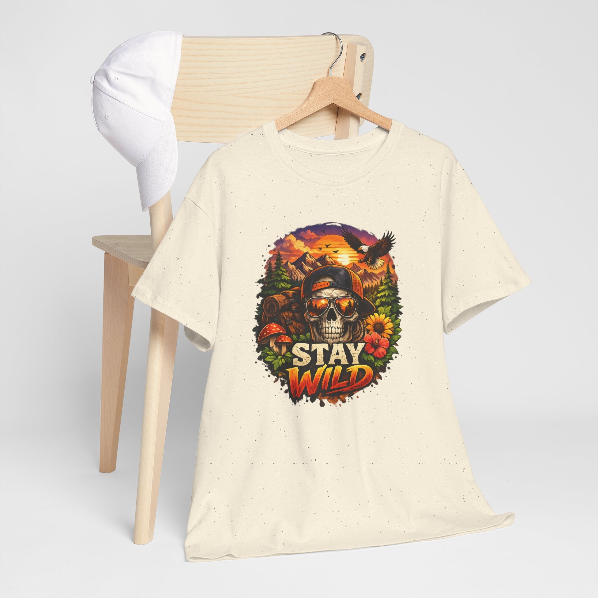 Stay Wild Skull Tee — Vintage Sunset Skull & Sunflower Graphic T-Shirt