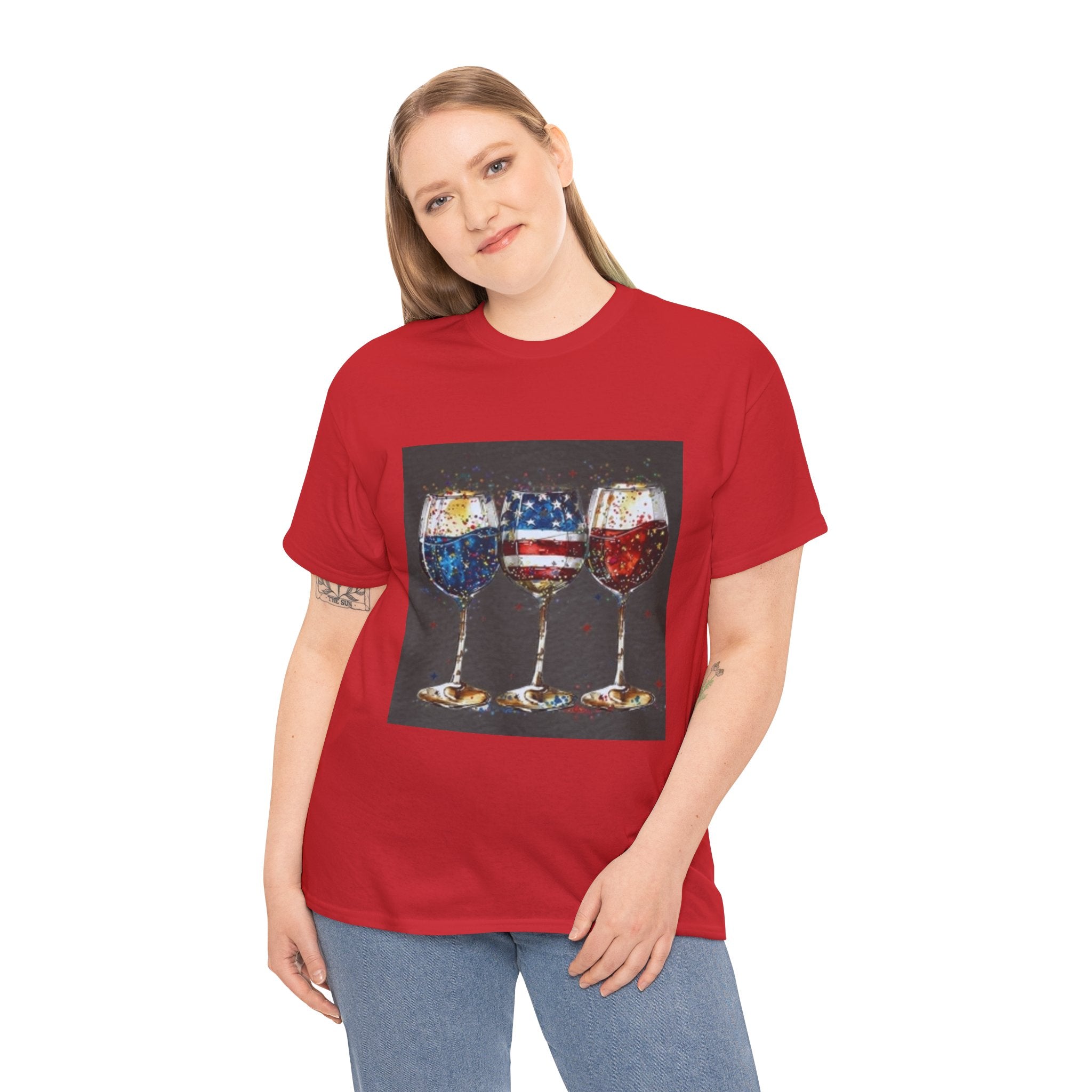 Wine Glasses with American Flag Design Tee