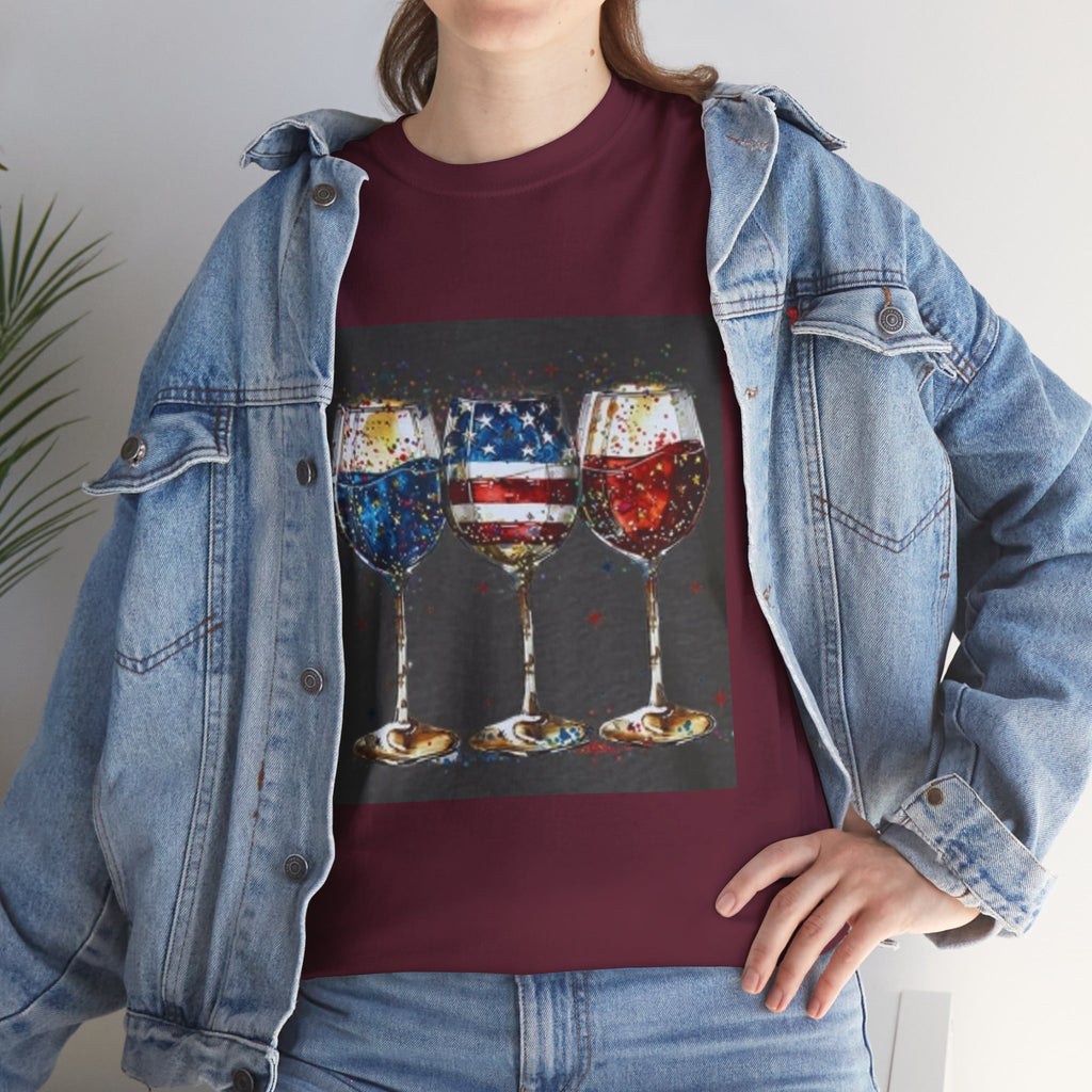 Wine Glasses with American Flag Design Tee