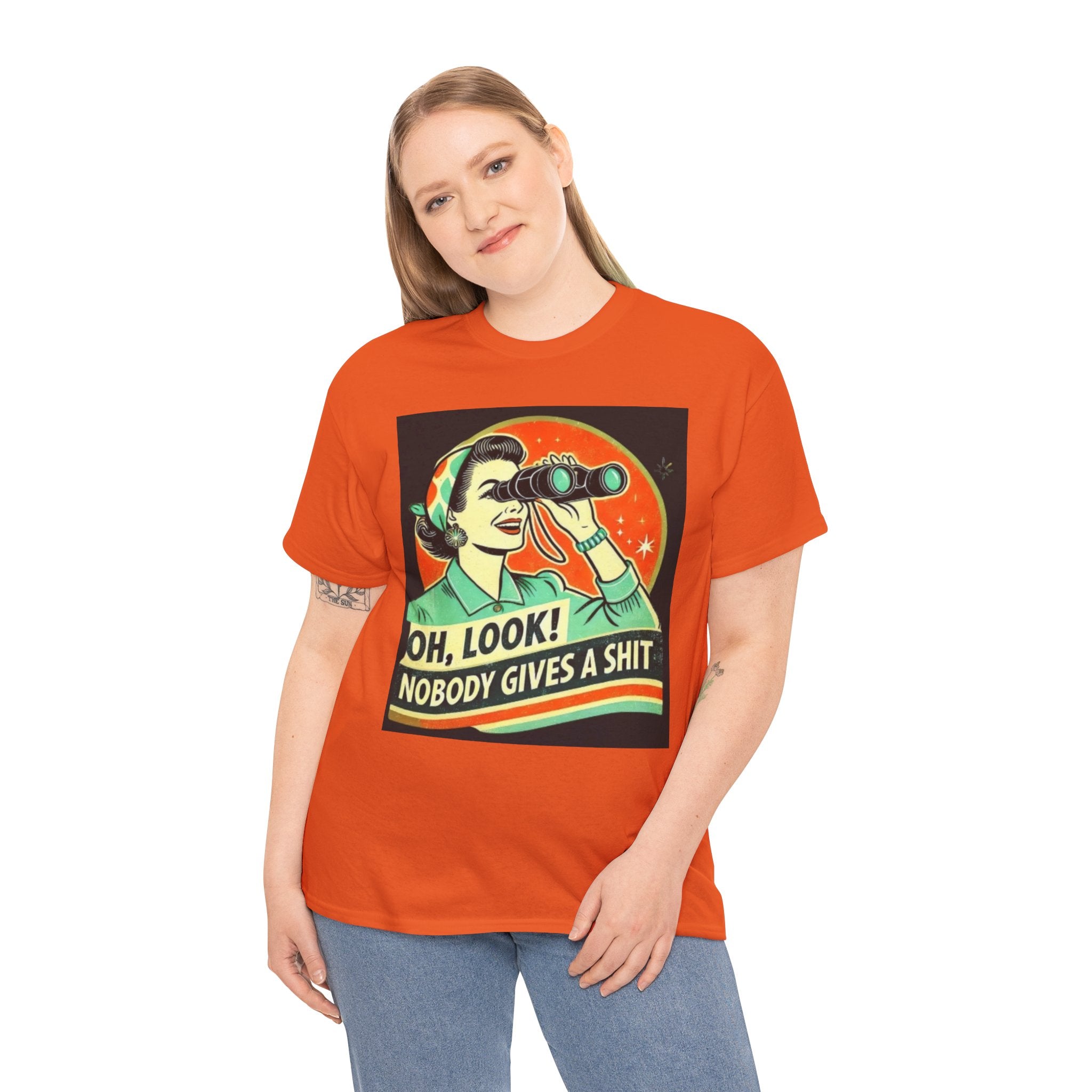 Graphic Tee — "Oh, Look! Nobody Gives a Shit" Retro Binoculars Design