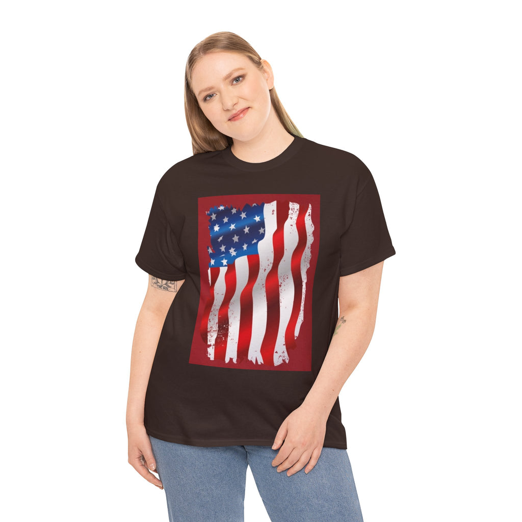 American Flag Graphic Tee — Distressed Wavy Stars & Stripes