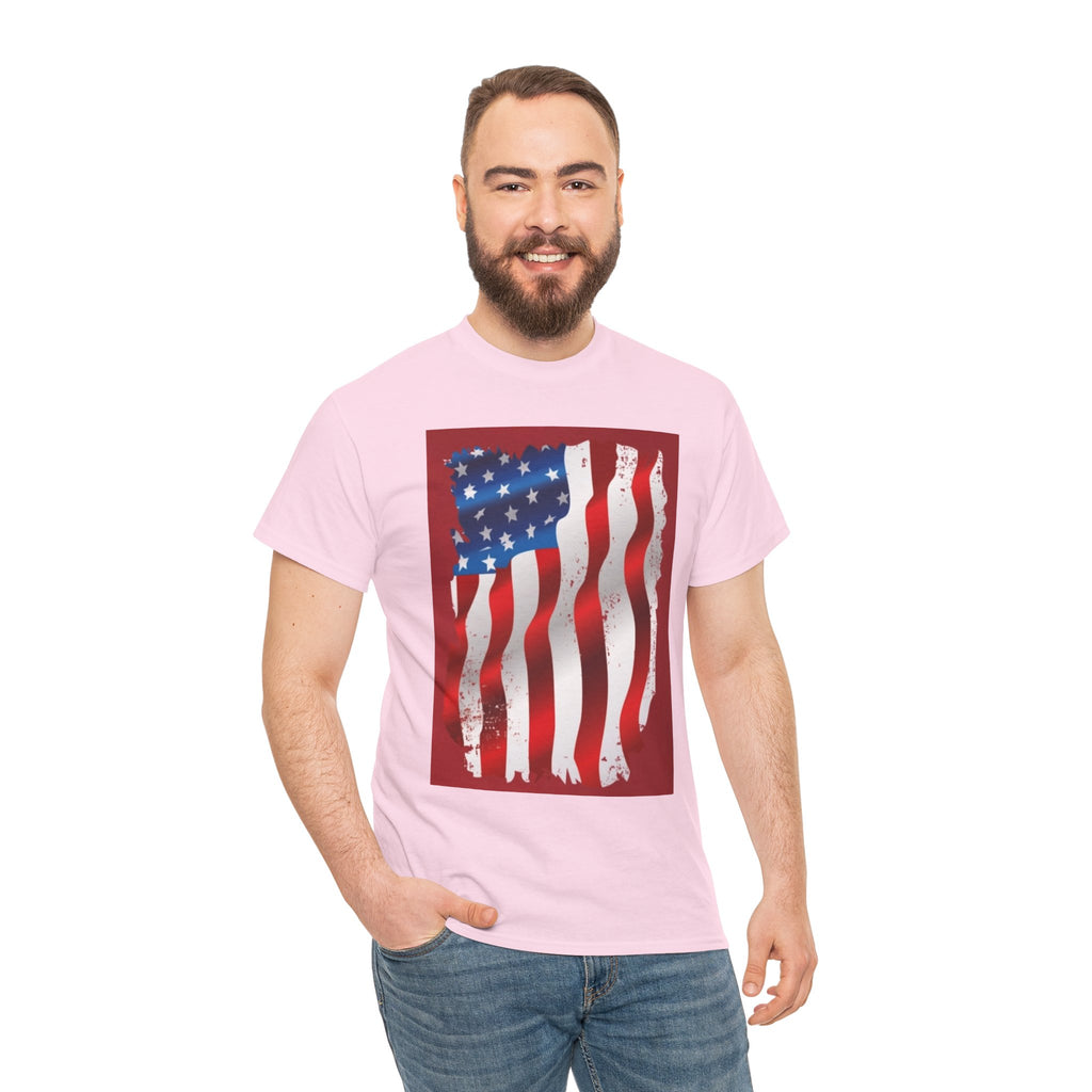 American Flag Graphic Tee — Distressed Wavy Stars & Stripes